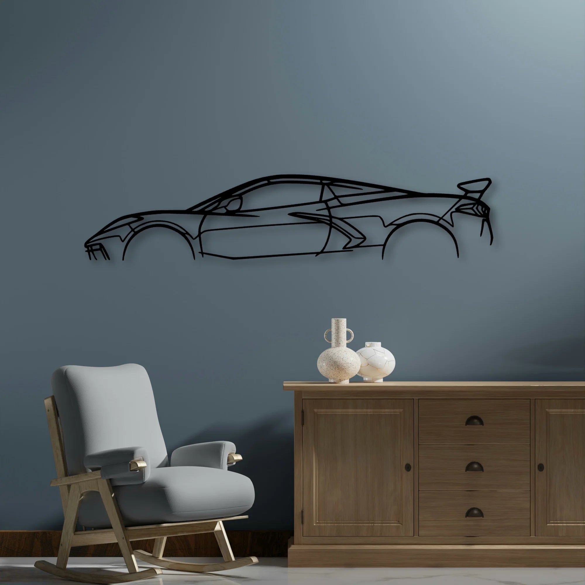 C8 7 Classic Silhouette Metal Wall Art - Automotive Garage Decor
