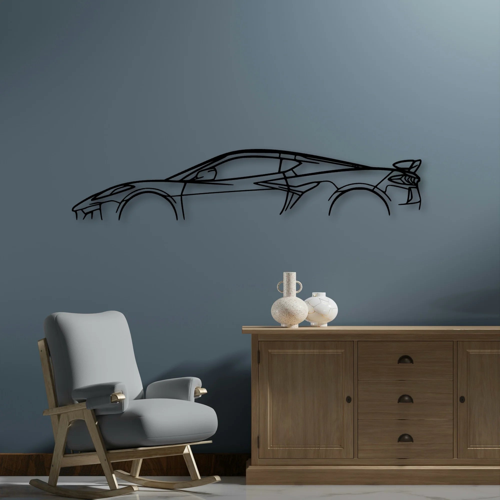 C8 Z06 Classic Silhouette Metal Wall Art - Automotive Garage Decor
