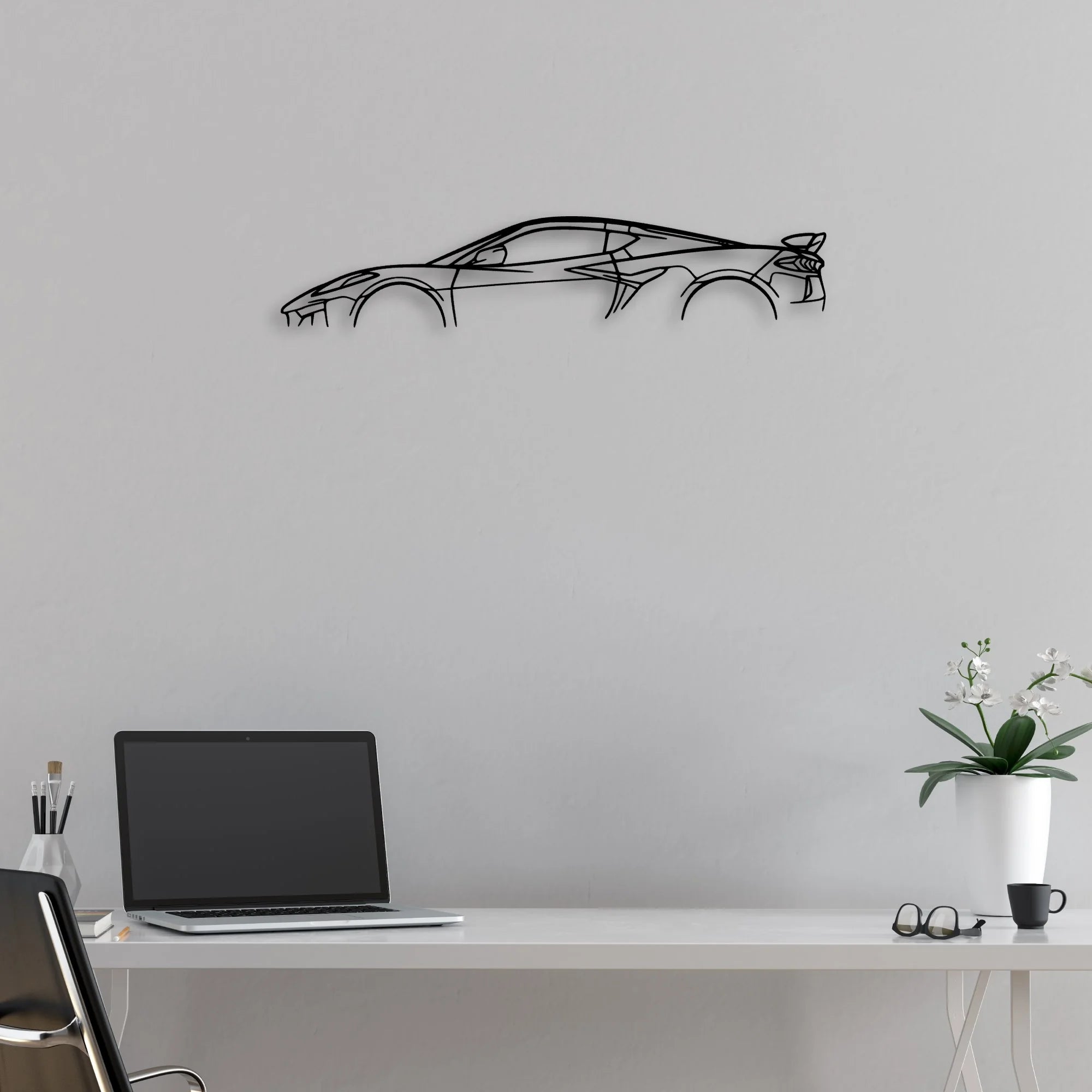 C8 Z06 Classic Silhouette Metal Wall Art - Automotive Garage Decor