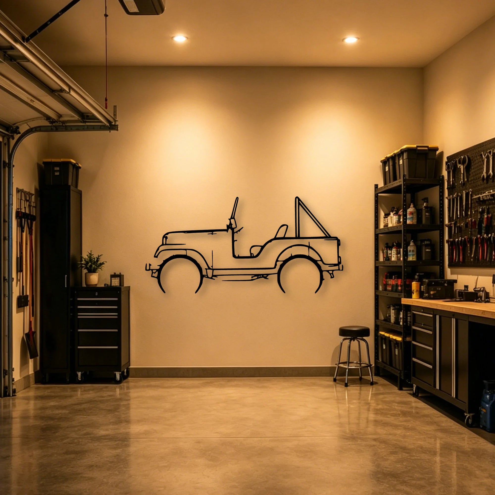 CJ5 1969 Classic Silhouette Metal Wall Art - Automotive Garage Decor