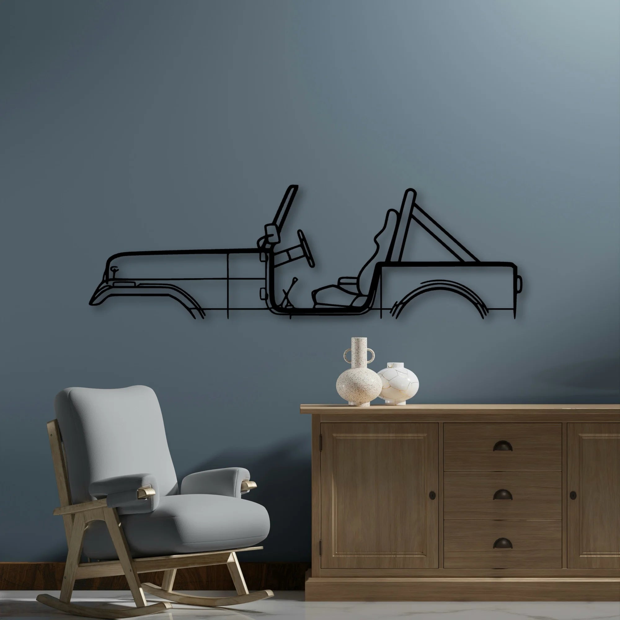 CJ7 1986 Classic Silhouette Metal Wall Art - Automotive Garage Decor