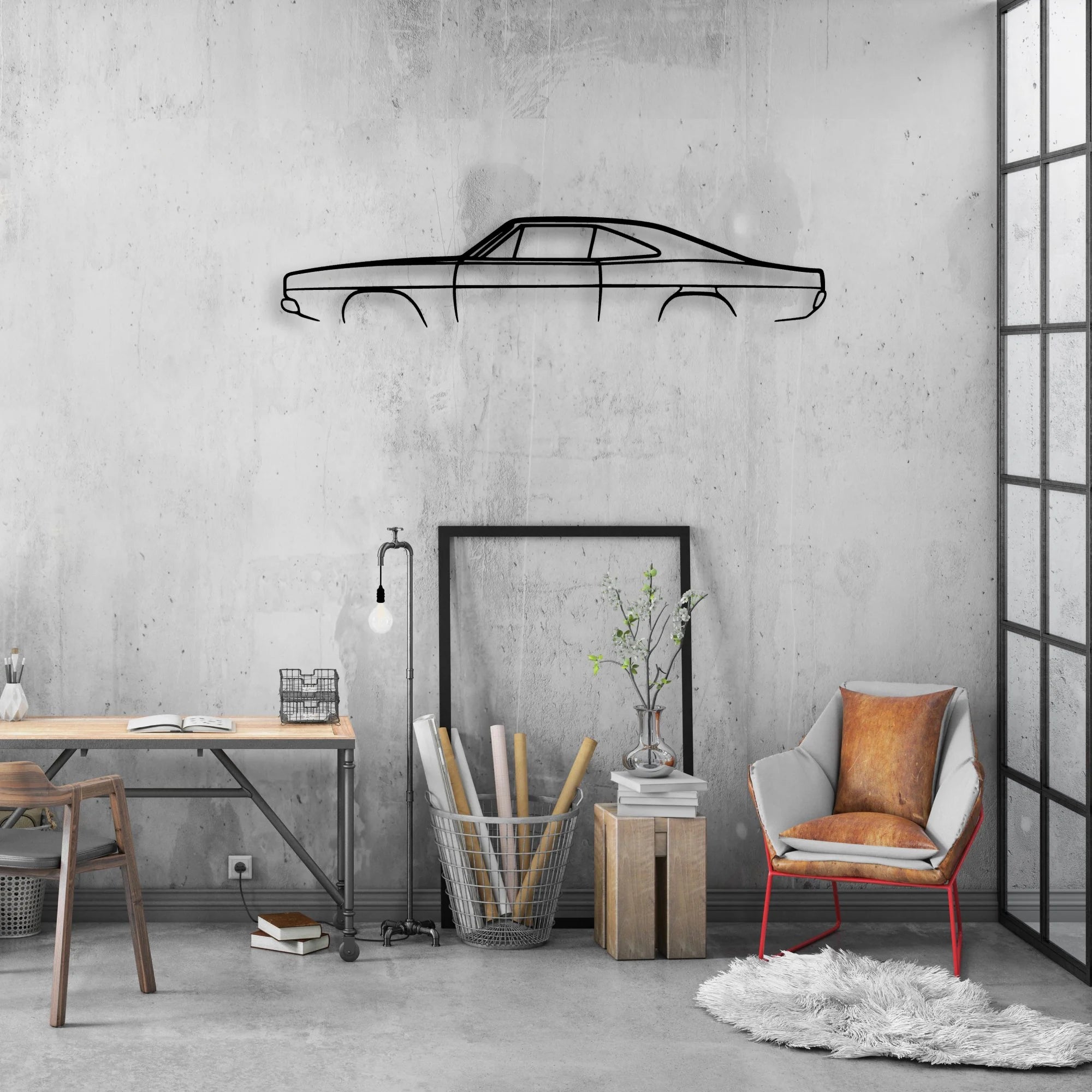 Charger 1969 2 Classic Silhouette Metal Wall Art - Automotive Garage Decor