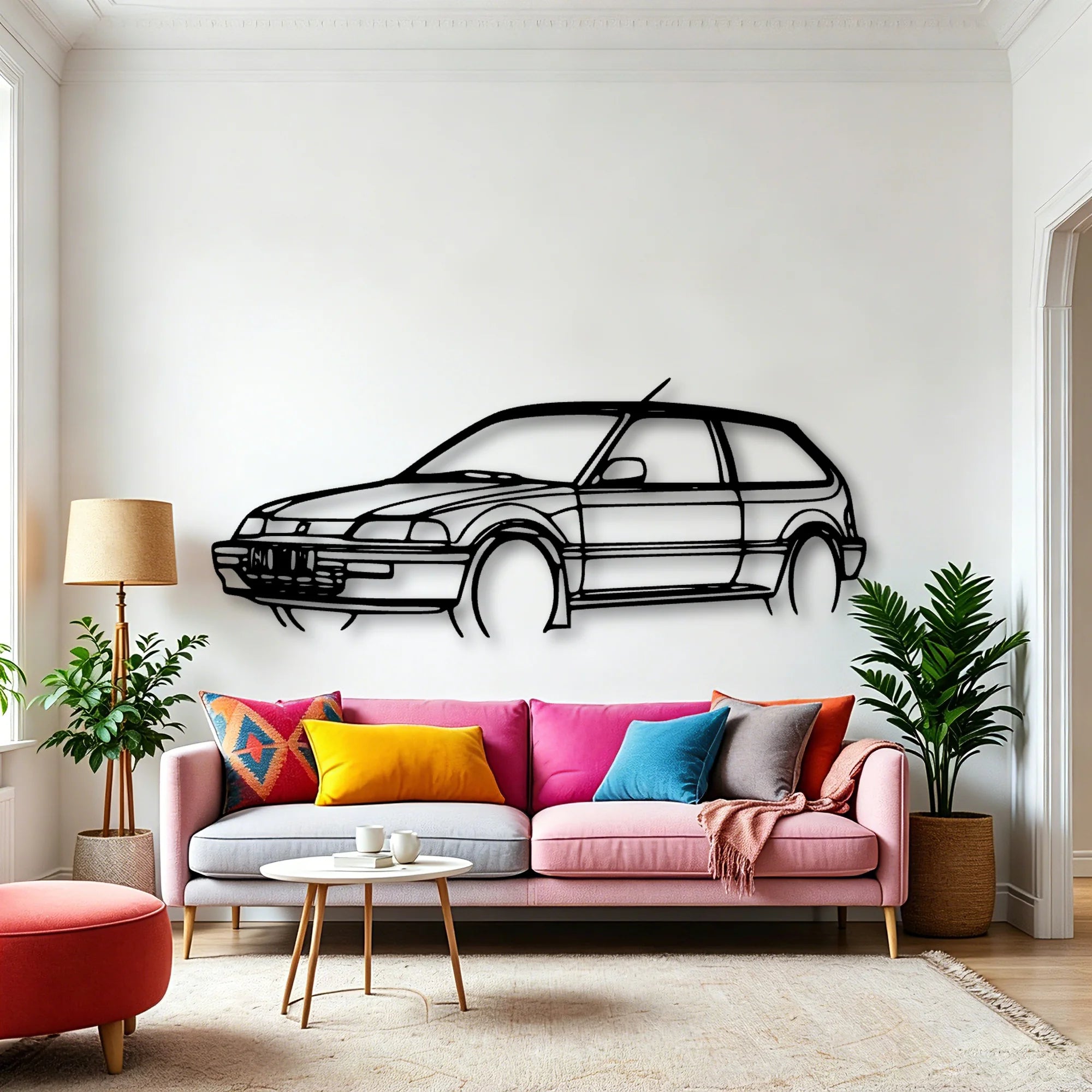 Civic 1990 Angle Classic Silhouette Metal Wall Art - Automotive Garage Decor