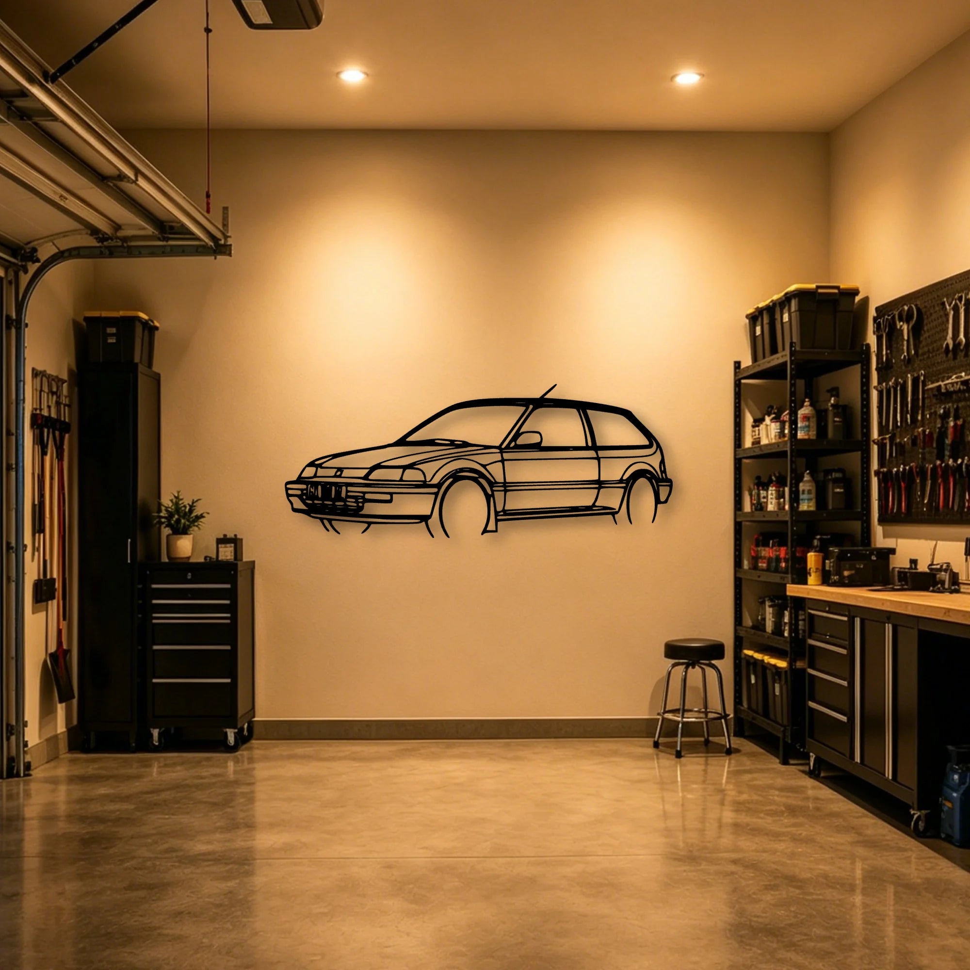 Civic 1990 Angle Classic Silhouette Metal Wall Art - Automotive Garage Decor