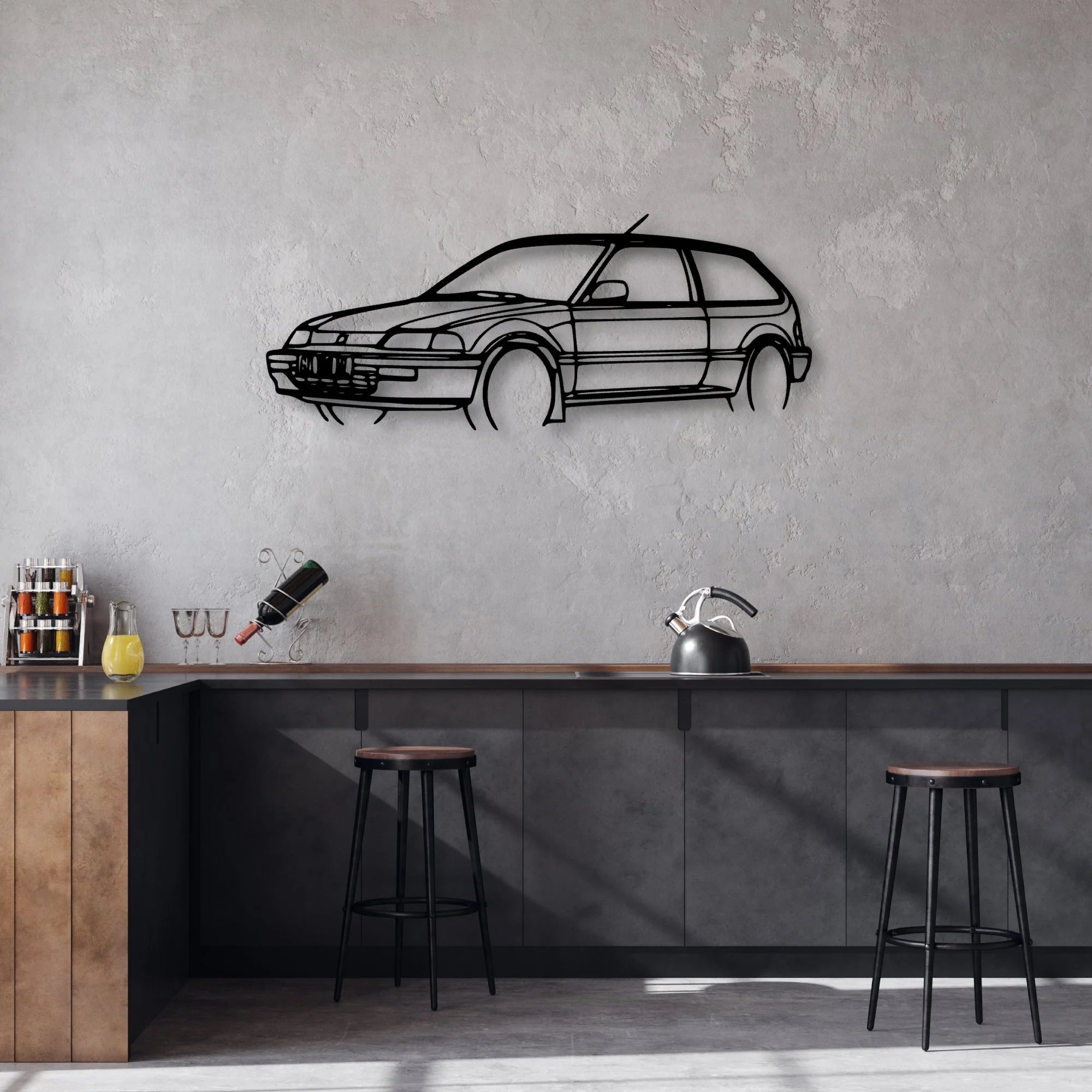 Civic 1990 Angle Classic Silhouette Metal Wall Art - Automotive Garage Decor