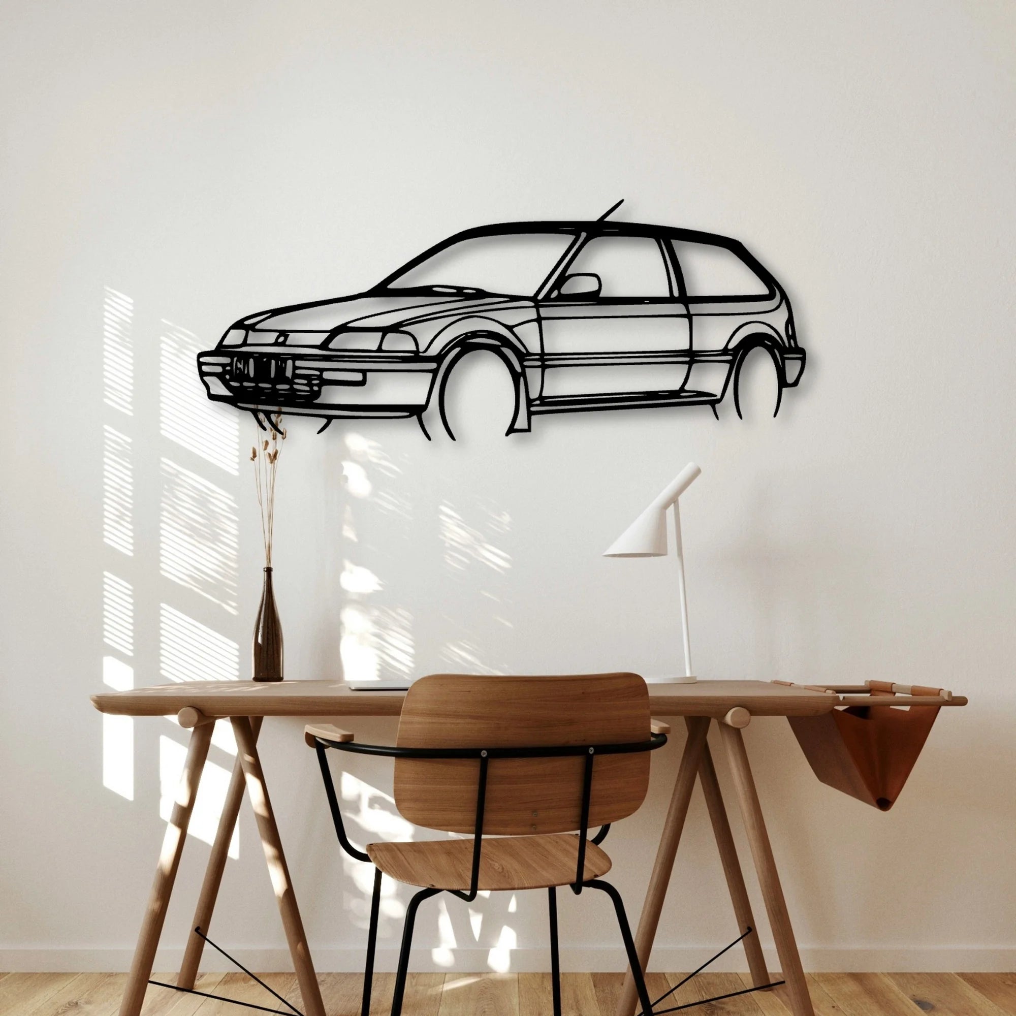 Civic 1990 Angle Classic Silhouette Metal Wall Art - Automotive Garage Decor