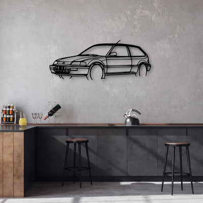 Civic 1990 Angle Classic Silhouette Metal Wall Art - Automotive Garage Decor