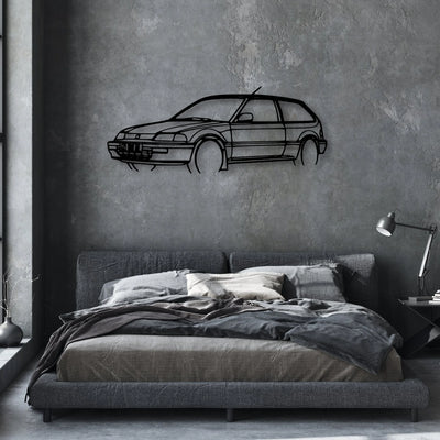 Civic 1990 Angle Classic Silhouette Metal Wall Art - Automotive Garage Decor