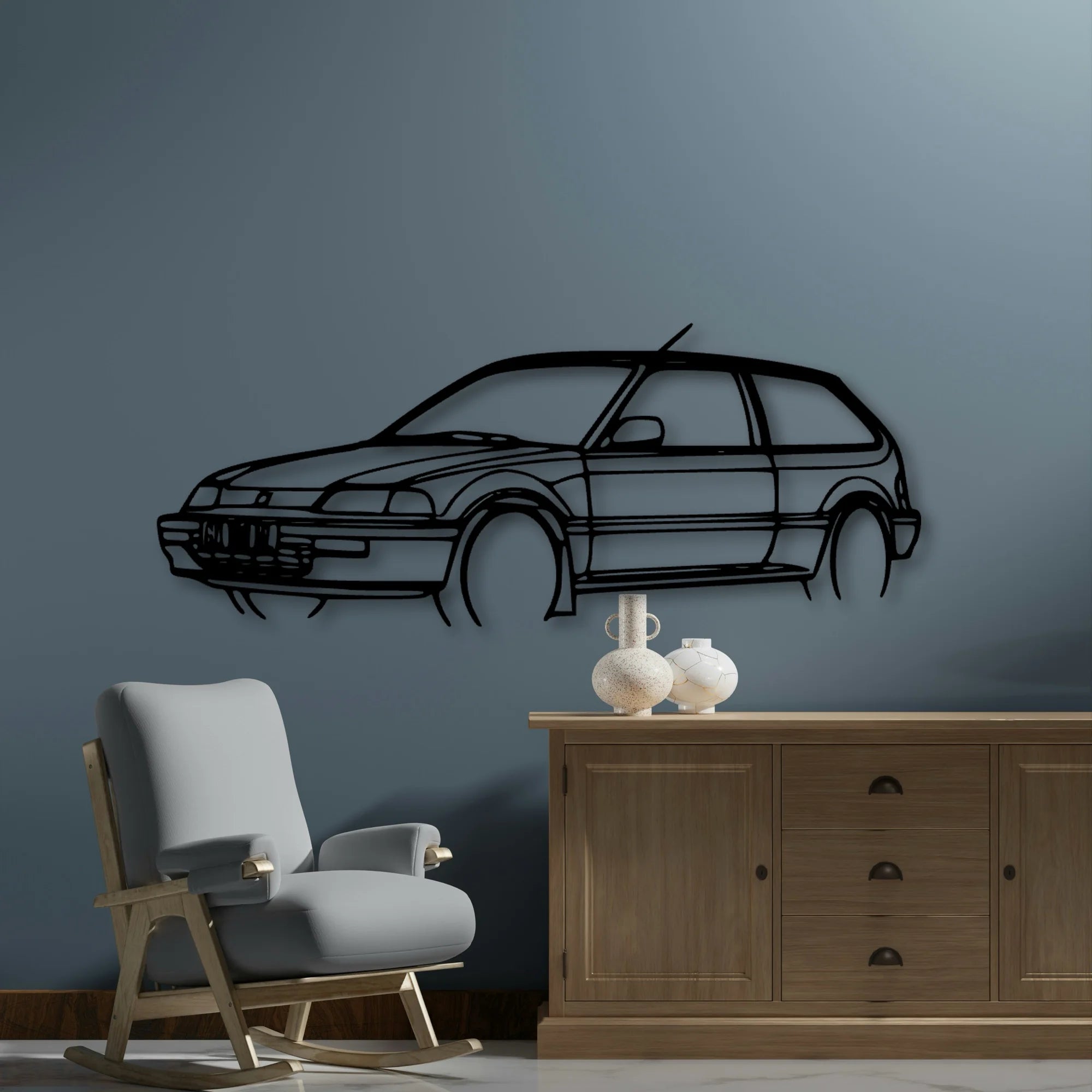 Civic 1990 Angle Classic Silhouette Metal Wall Art - Automotive Garage Decor