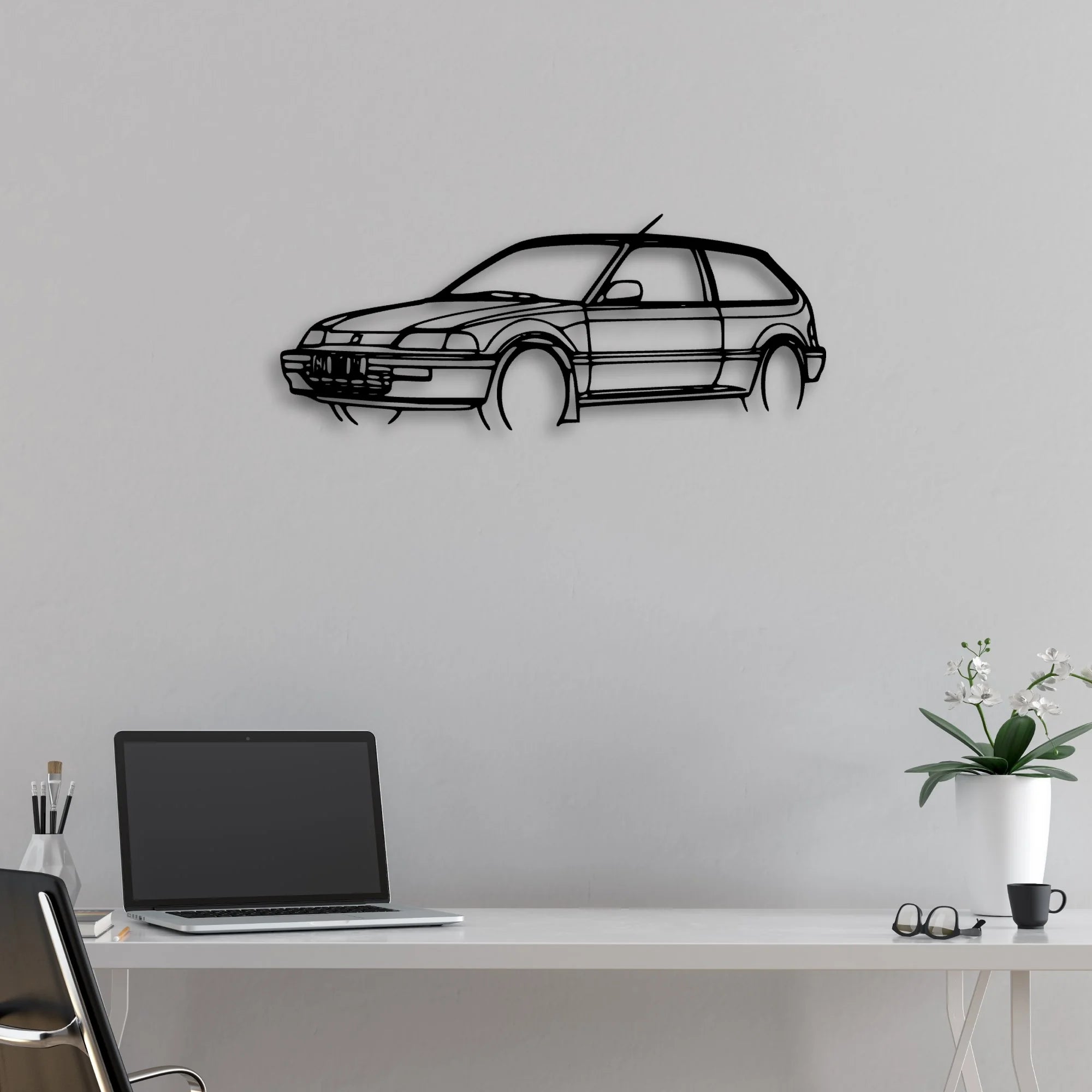Civic 1990 Angle Classic Silhouette Metal Wall Art - Automotive Garage Decor