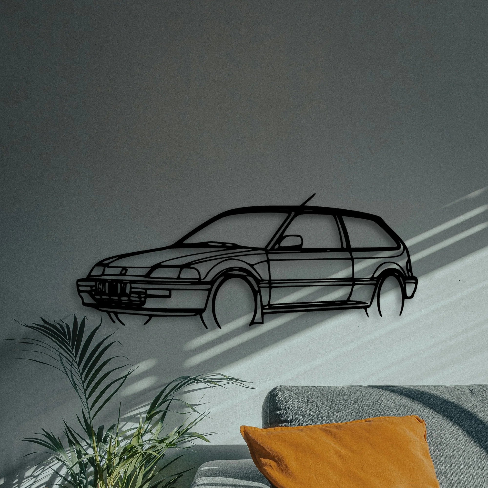 Civic 1990 Angle Classic Silhouette Metal Wall Art - Automotive Garage Decor