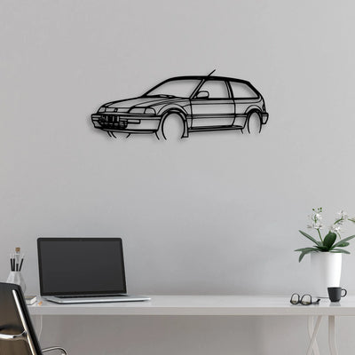 Civic 1990 Angle Classic Silhouette Metal Wall Art - Automotive Garage Decor