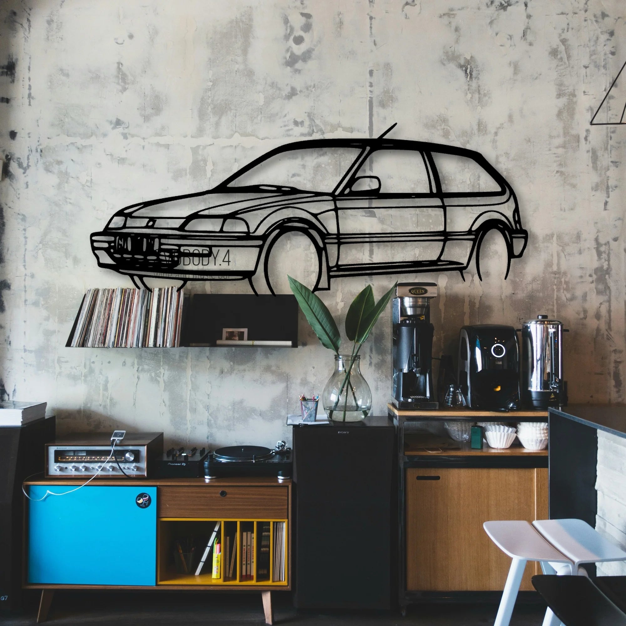 Civic 1990 Angle Classic Silhouette Metal Wall Art - Automotive Garage Decor