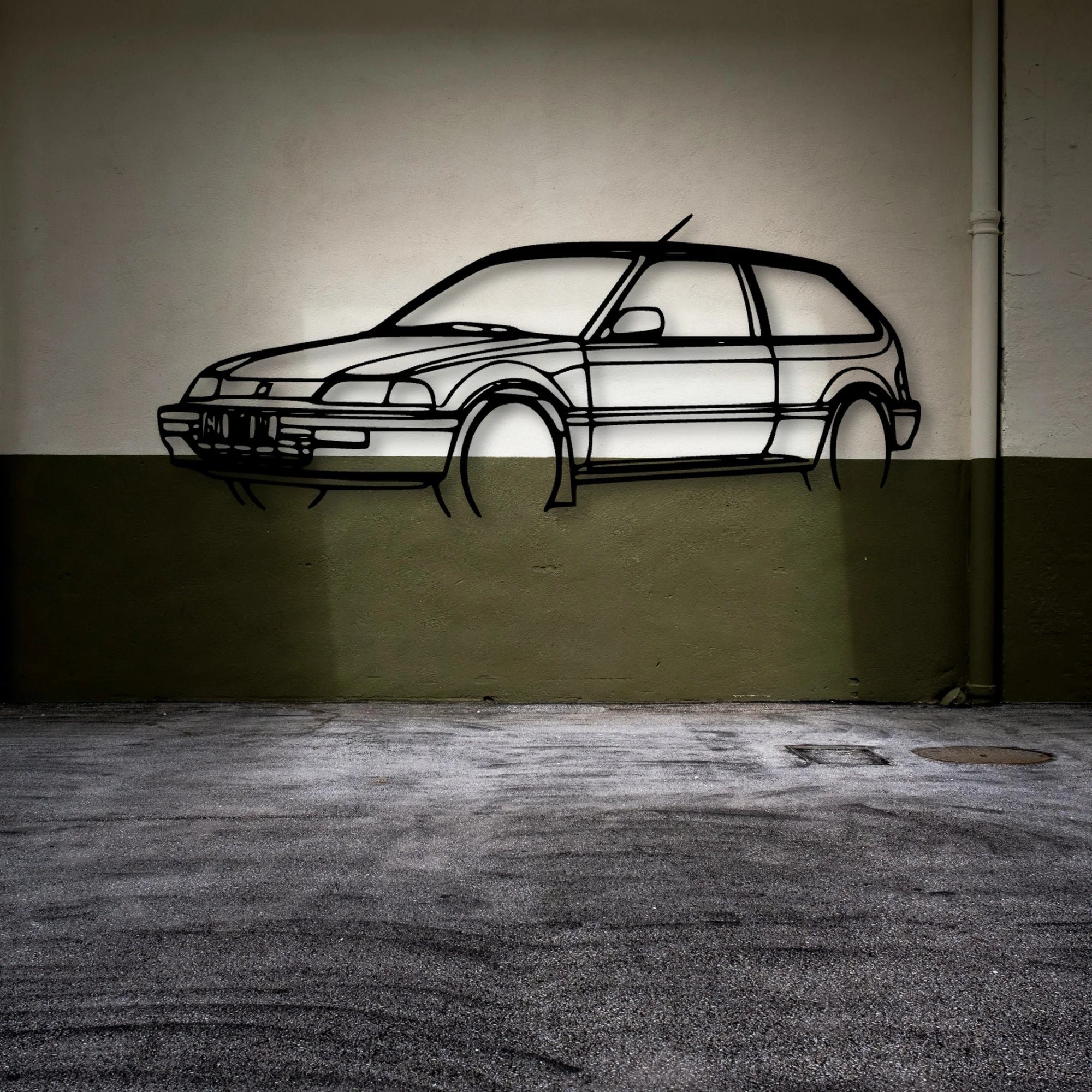 Civic 1990 Angle Classic Silhouette Metal Wall Art - Automotive Garage Decor