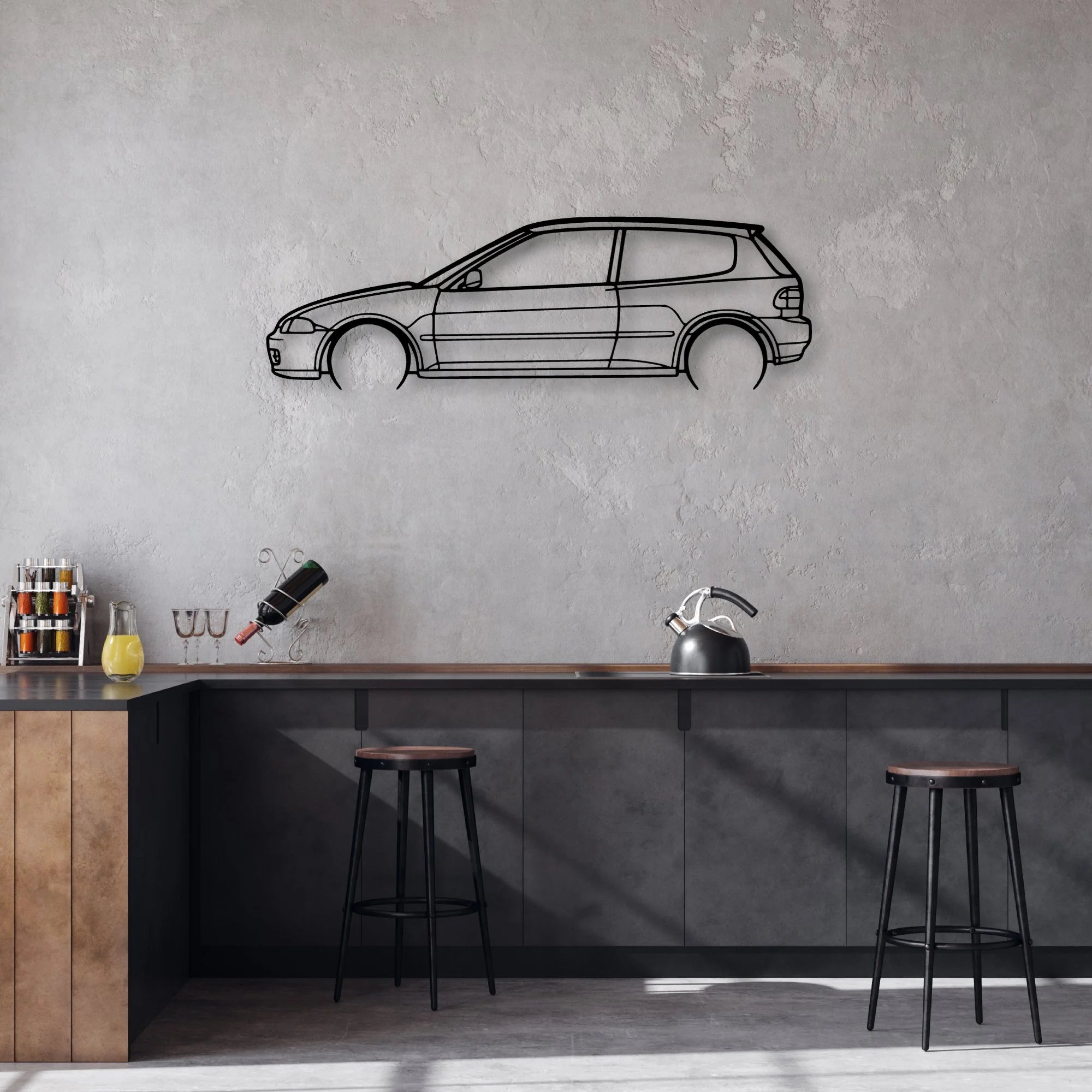 Civic 5 1995 Classic Silhouette Metal Wall Art - Automotive Garage Decor
