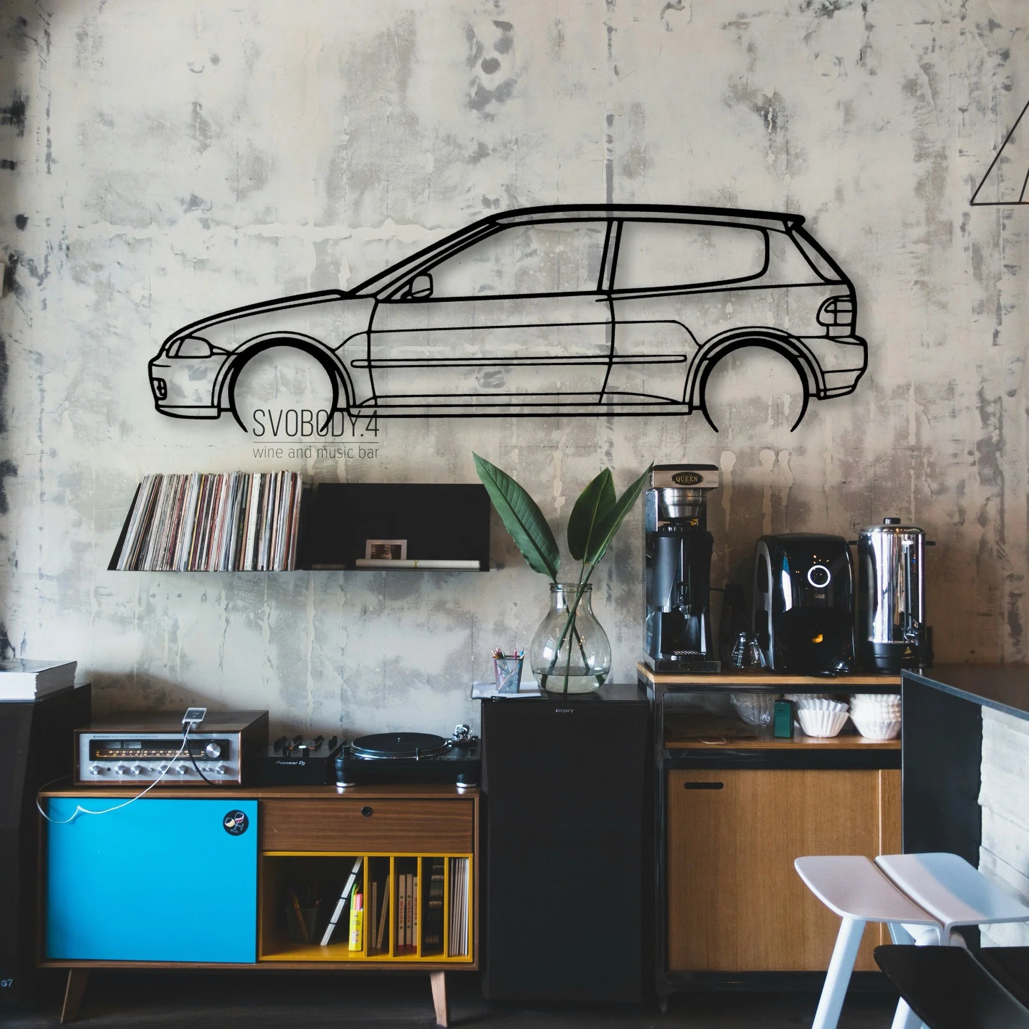 Civic 5 1995 Classic Silhouette Metal Wall Art - Automotive Garage Decor