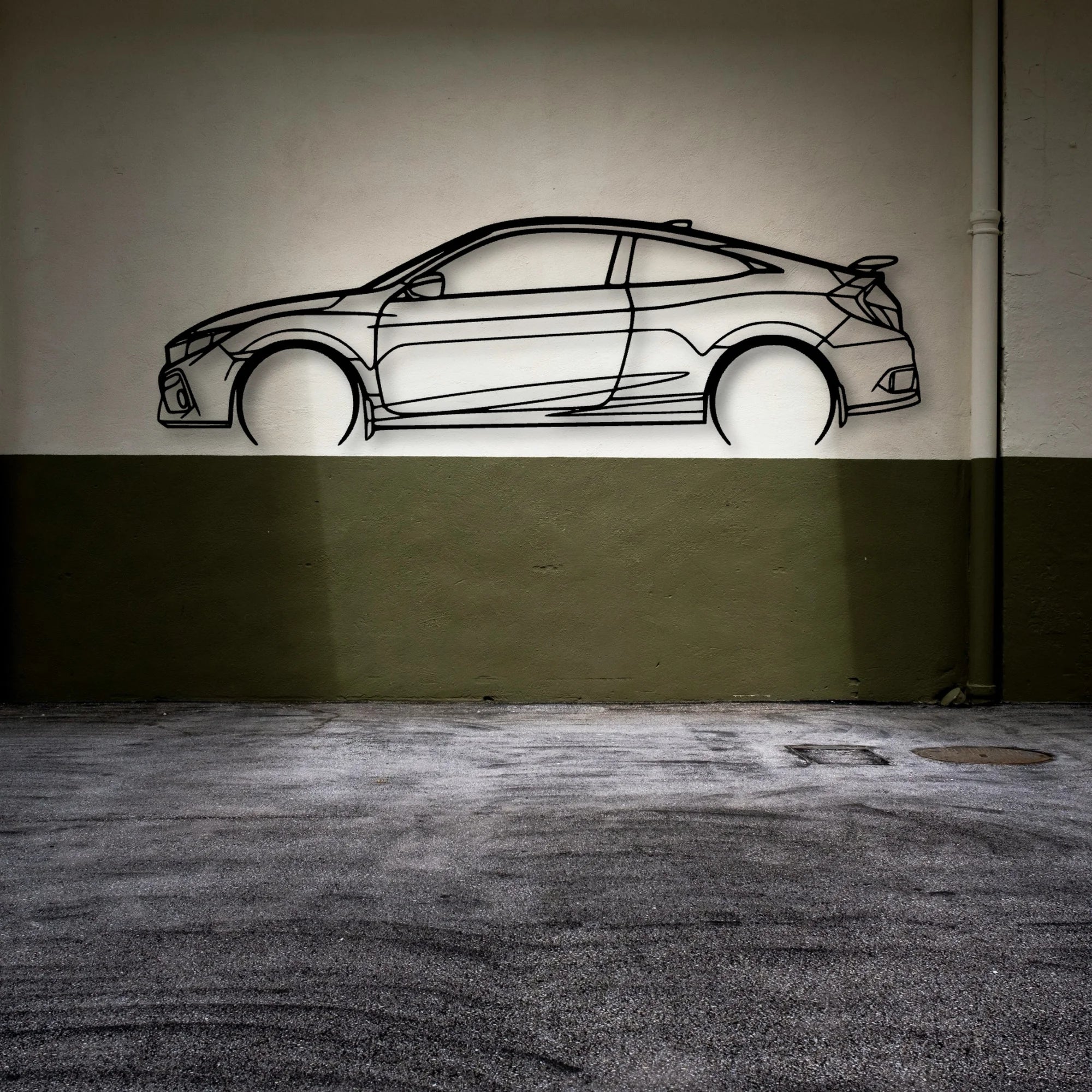 Civic Si Coupe 2 Classic Silhouette Metal Wall Art - Automotive Garage Decor