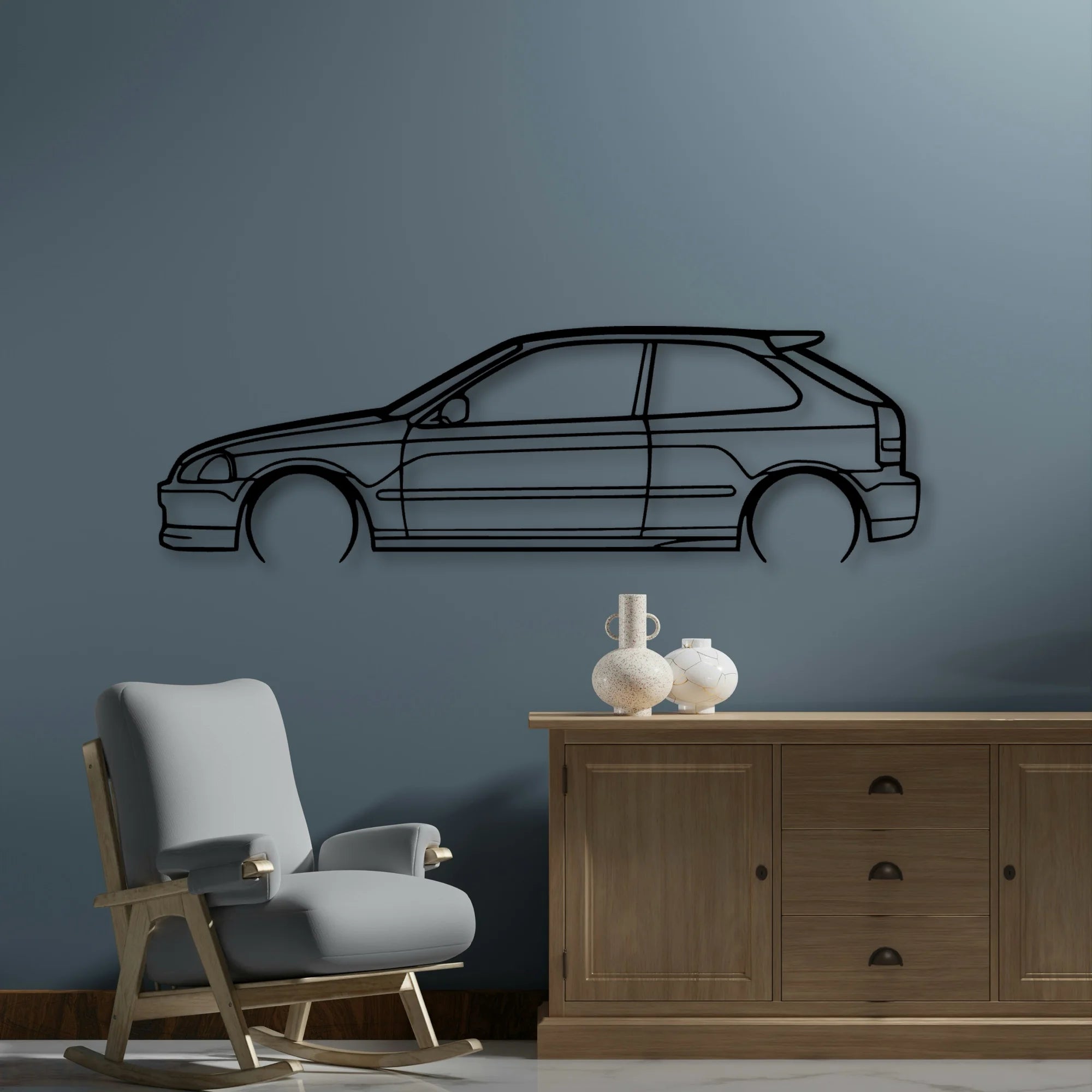 Civic Type R EK9 2000 Classic Silhouette Metal Wall Art - Automotive Garage Decor
