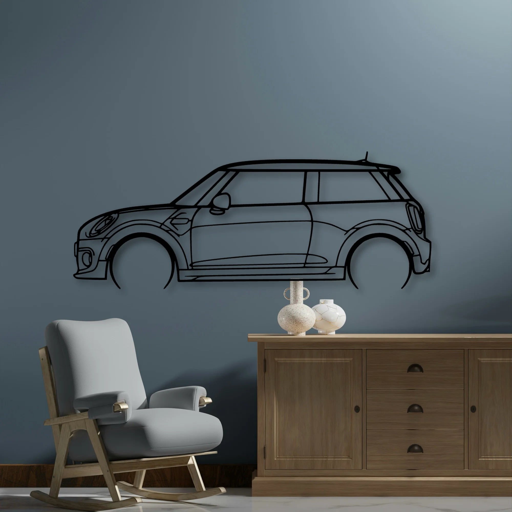 Cooper S 2015 Classic Silhouette Metal Wall Art - Automotive Garage Decor
