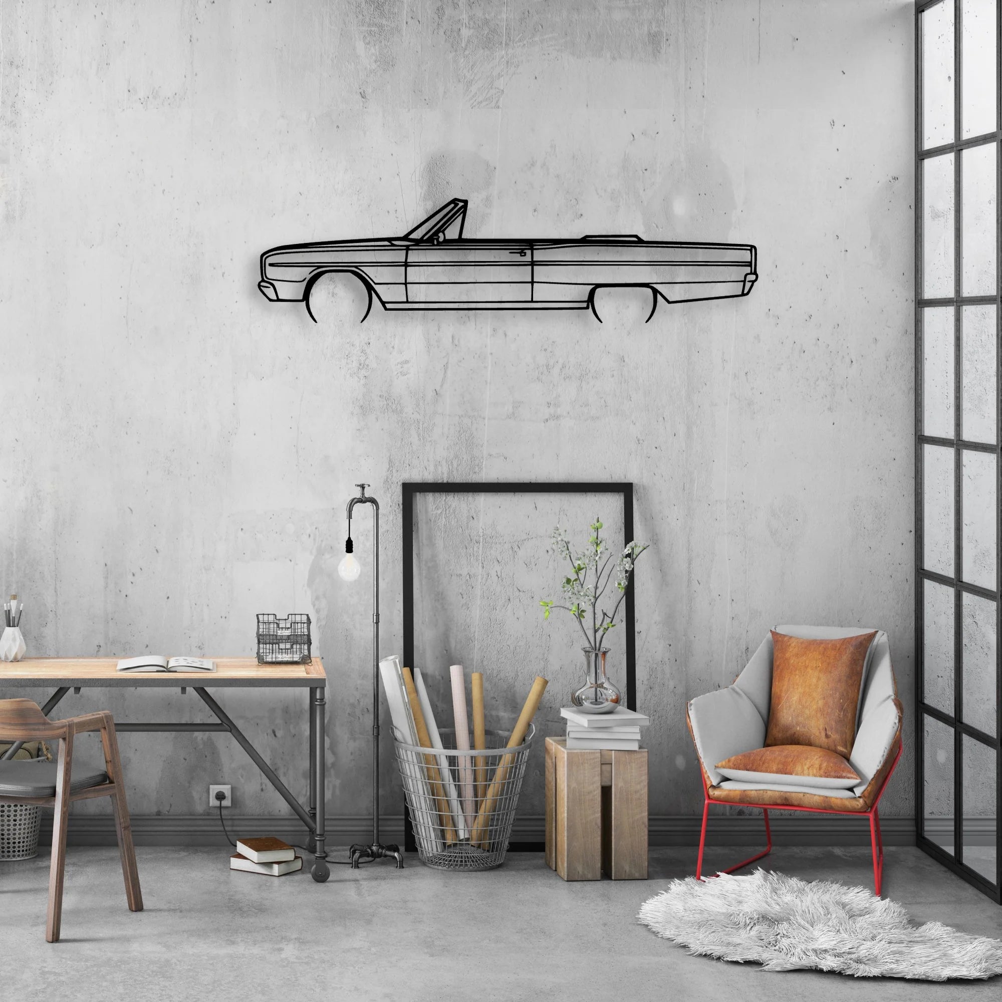 Coronet Convertible 1966 Classic Silhouette Metal Wall Art - Automotive Garage Decor
