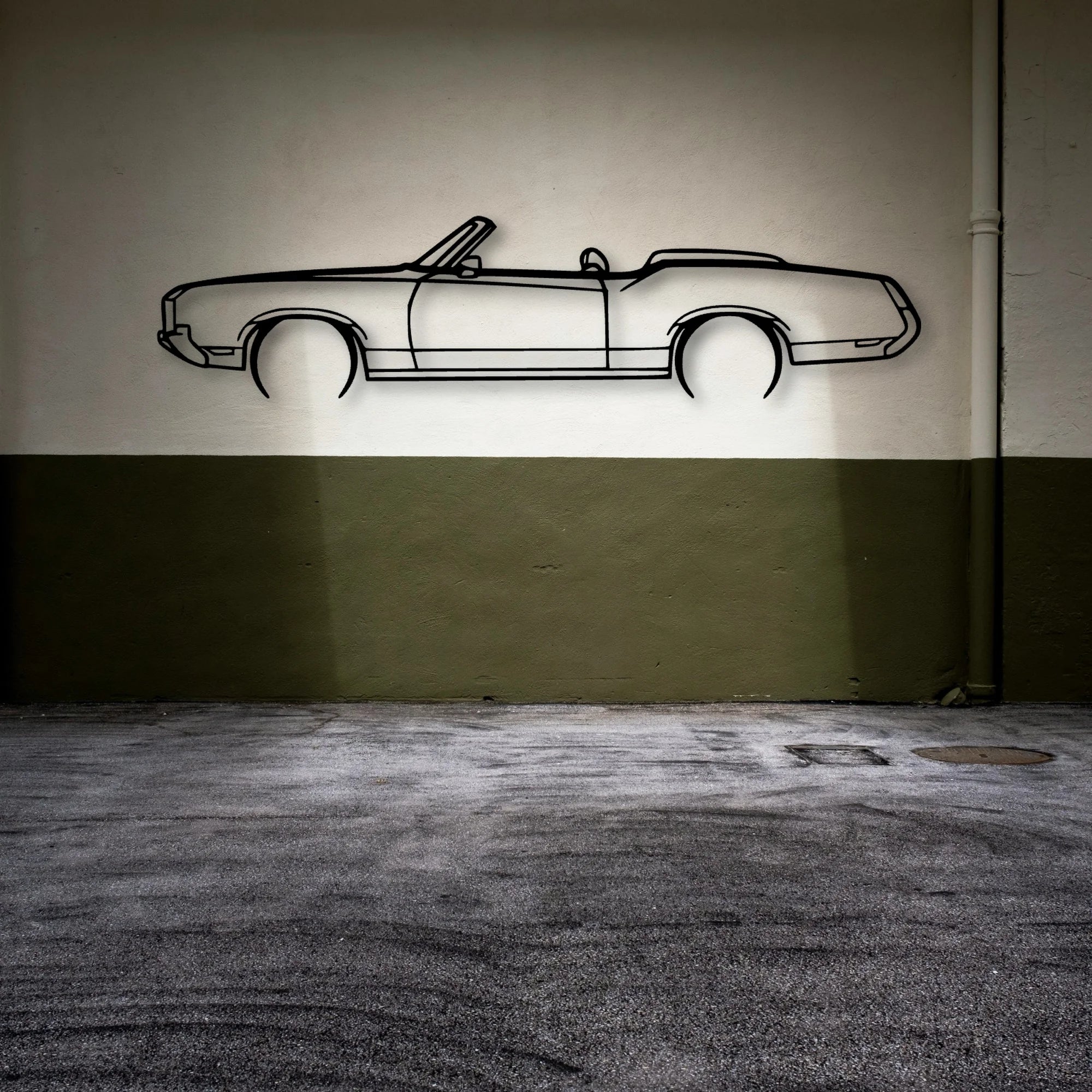 Cutlass Convertible 1972 Classic Silhouette Metal Wall Art - Automotive Garage Decor
