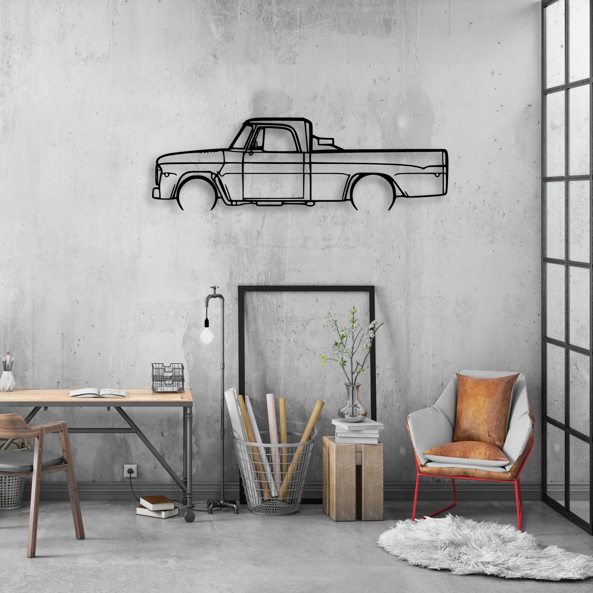 D100 1968 Classic Silhouette Metal Wall Art - Automotive Garage Decor