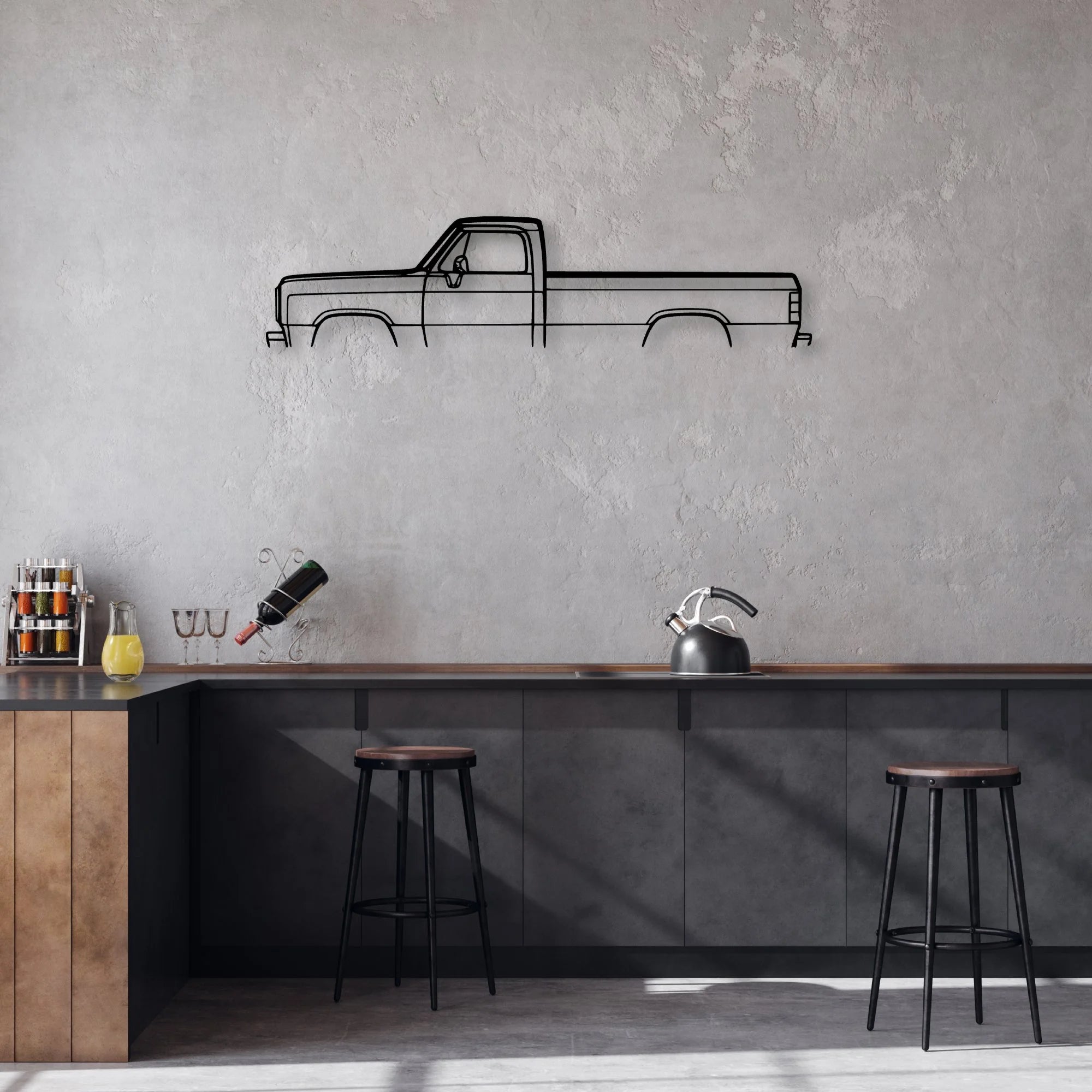 D250 1991 Classic Silhouette Metal Wall Art - Automotive Garage Decor