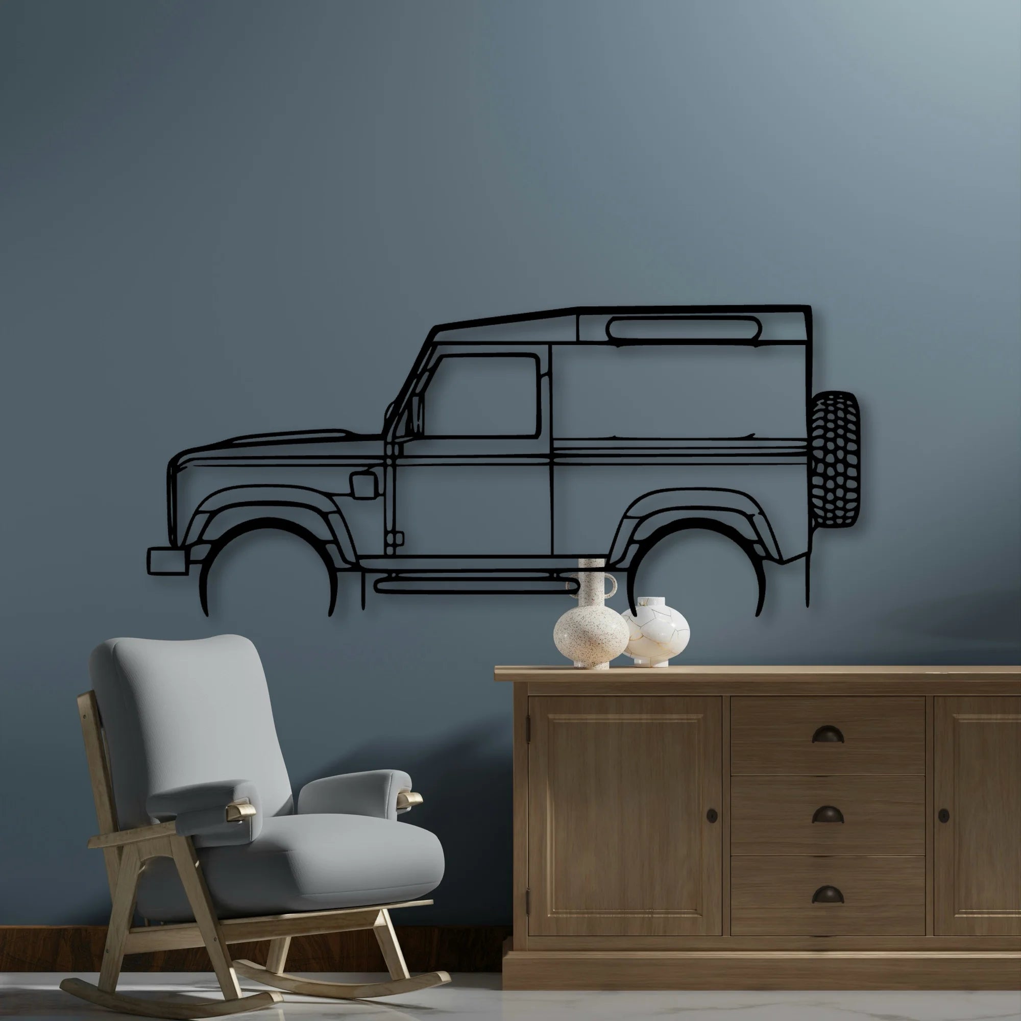 Defender 90 Classic Silhouette Metal Wall Art - Automotive Garage Decor