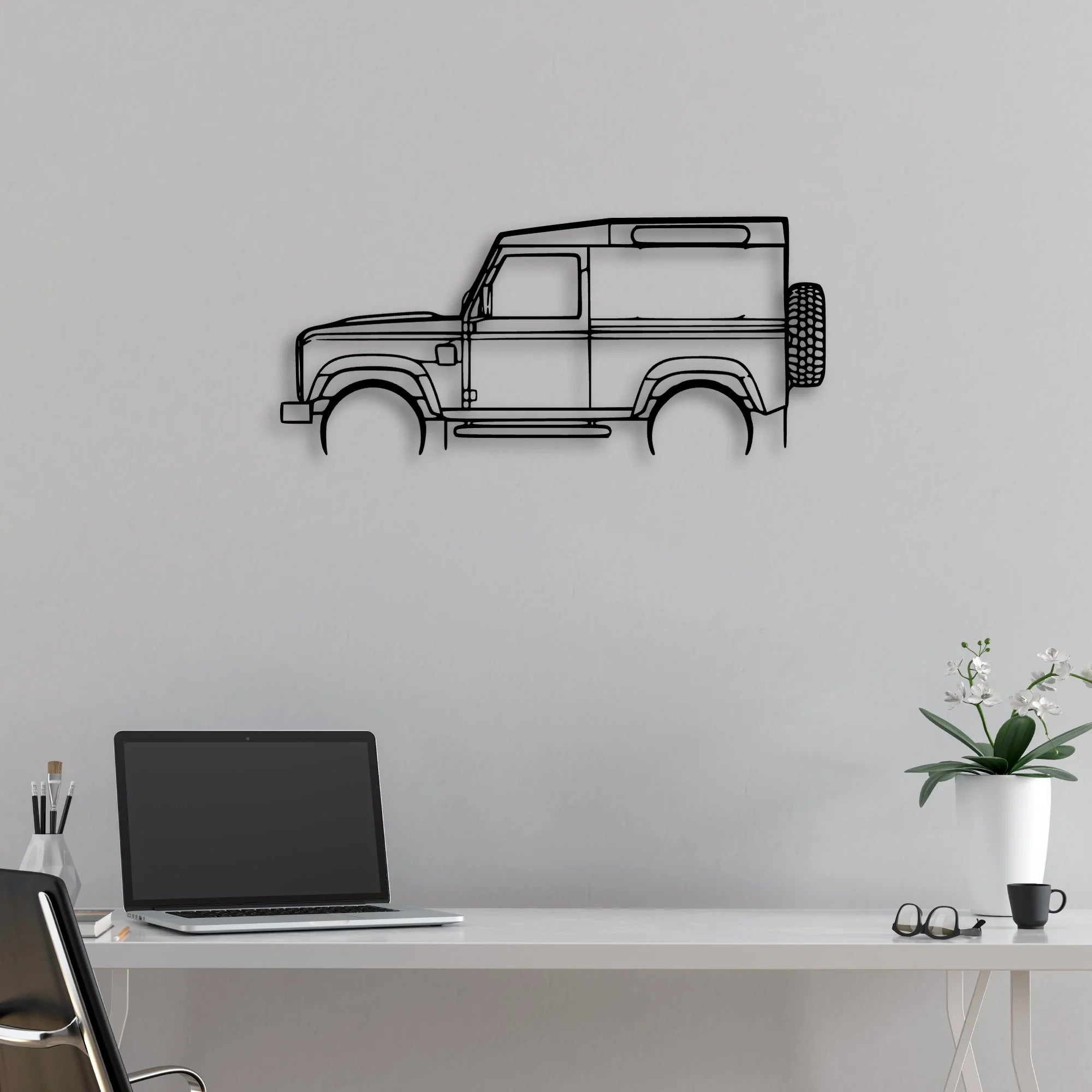Defender 90 Classic Silhouette Metal Wall Art - Automotive Garage Decor