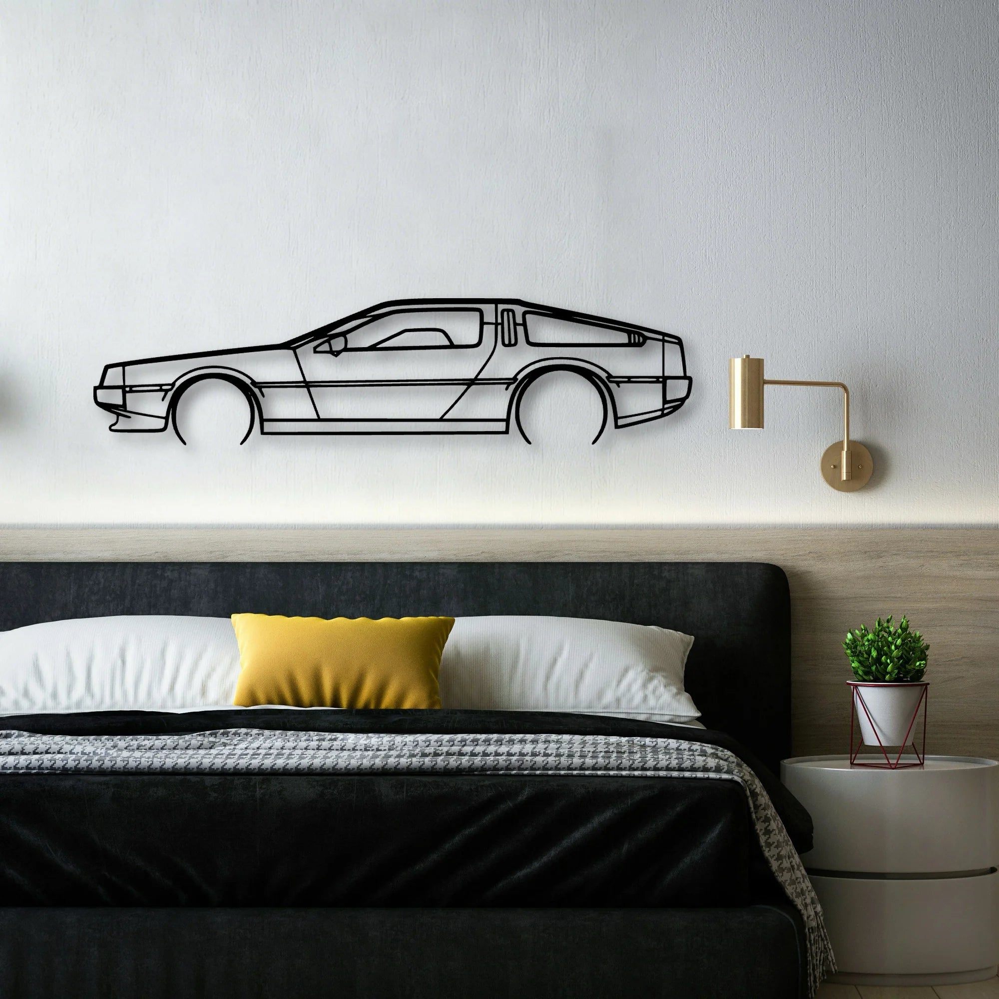 Delorean Classic Silhouette Metal Wall Art - Automotive Garage Decor