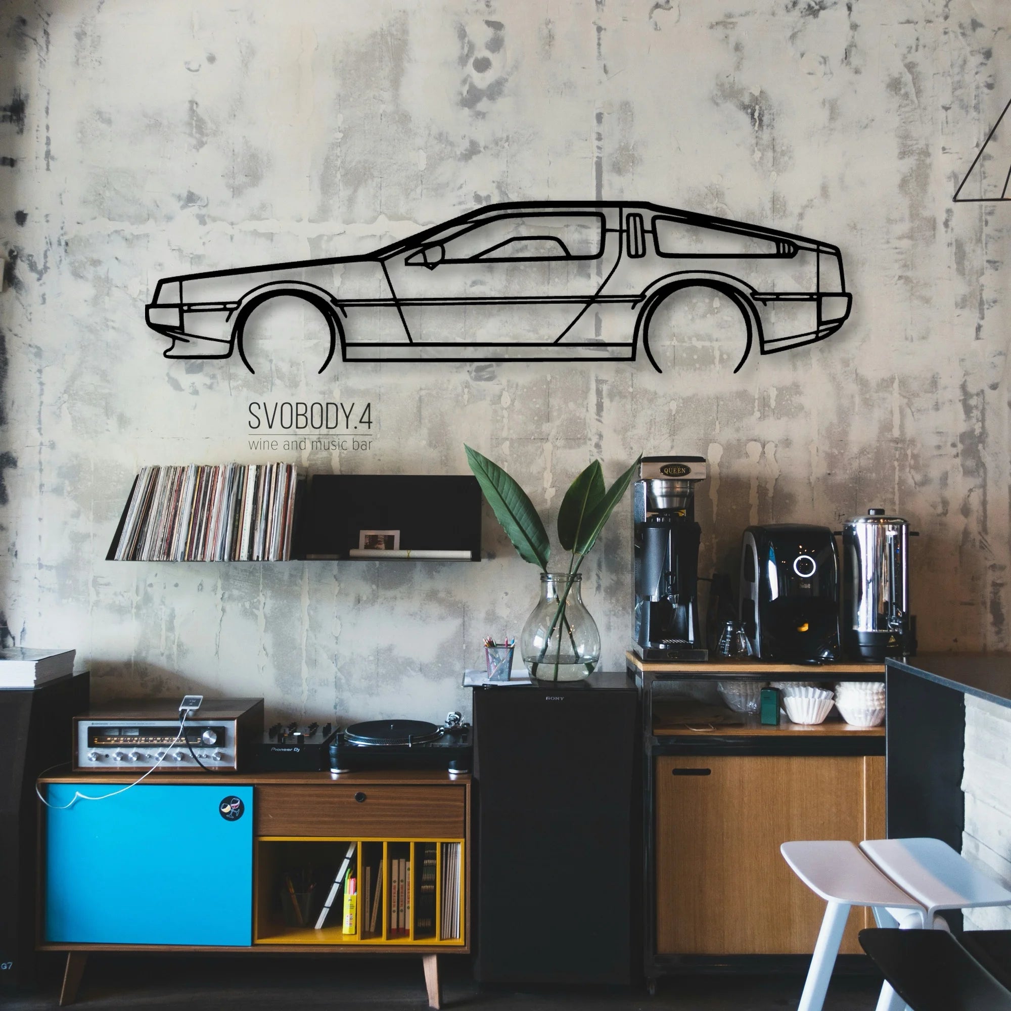 Delorean Classic Silhouette Metal Wall Art - Automotive Garage Decor