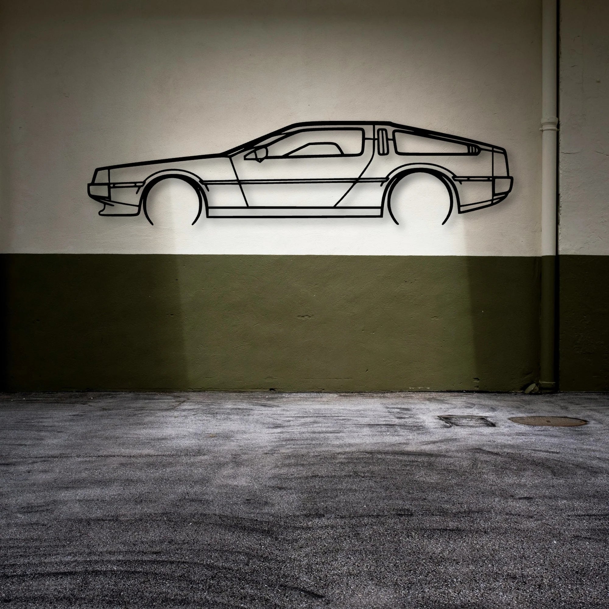 Delorean Classic Silhouette Metal Wall Art - Automotive Garage Decor