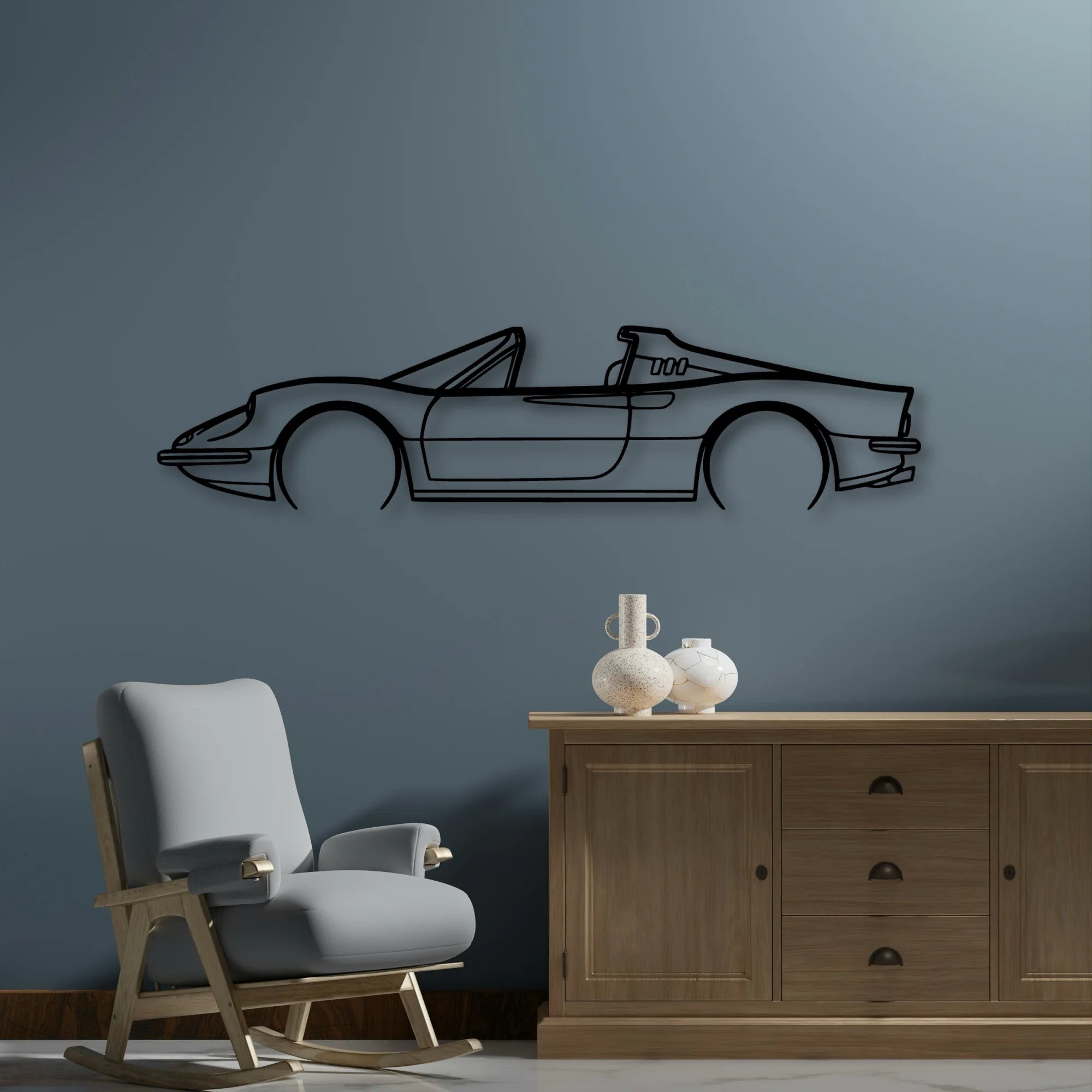 Dino 246 GTS 1973 Classic Silhouette Metal Wall Art - Automotive Garage Decor