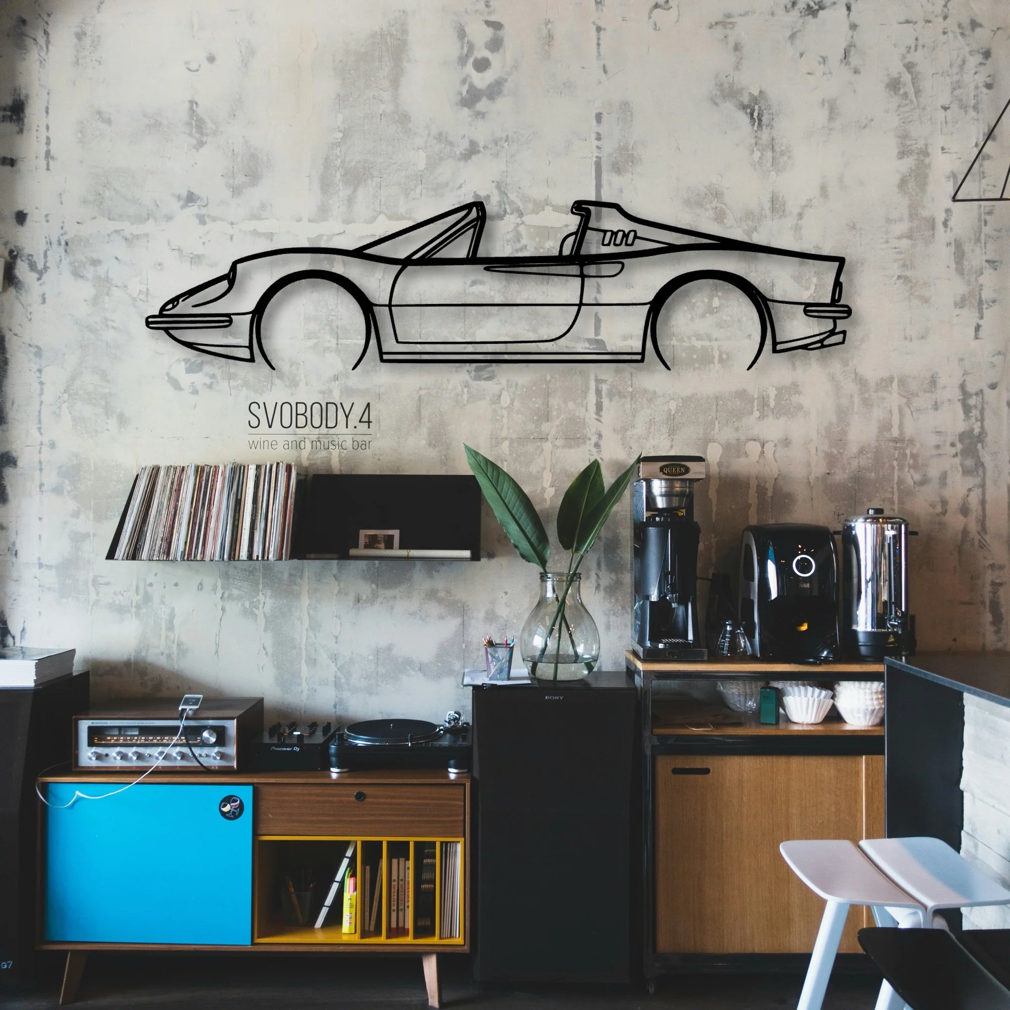 Dino 246 GTS 1973 Classic Silhouette Metal Wall Art - Automotive Garage Decor
