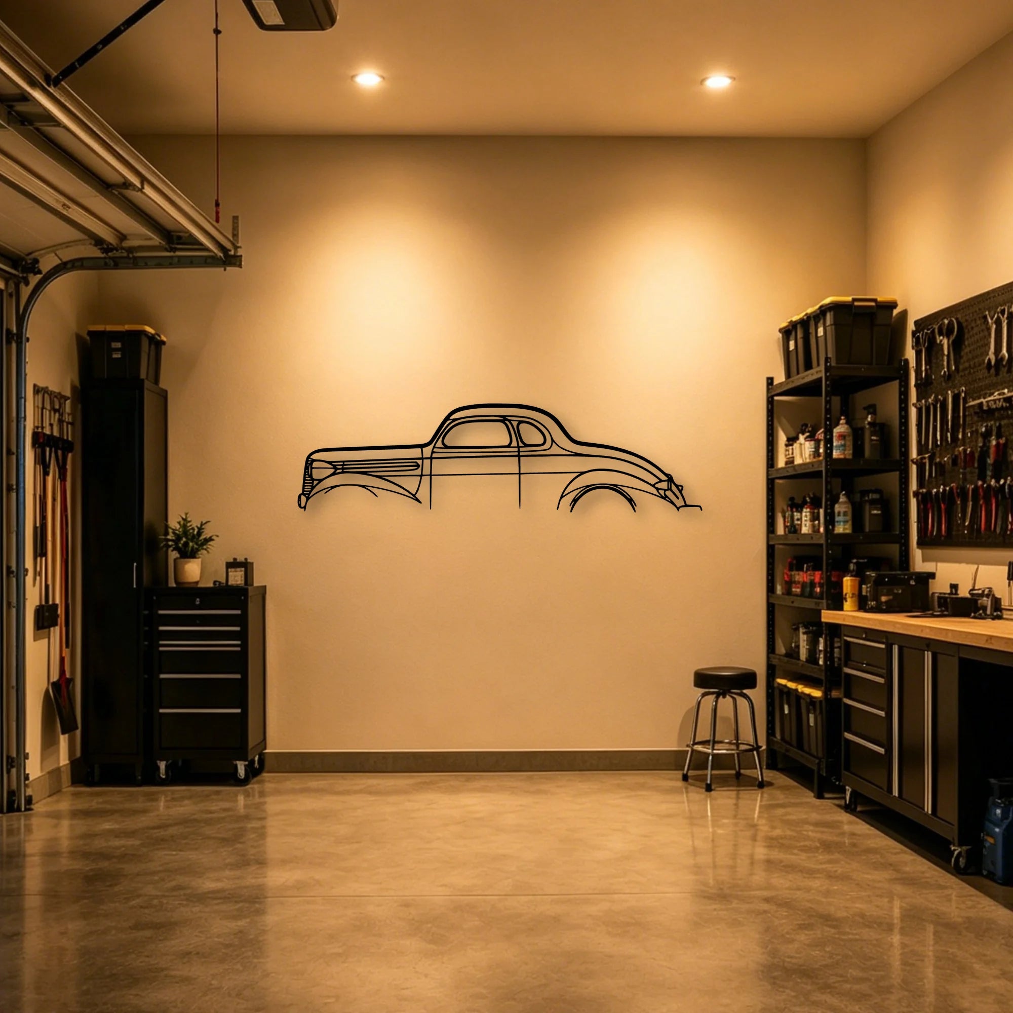 Dodge Coupe 1937 Classic Silhouette Metal Wall Art - Automotive Garage Decor