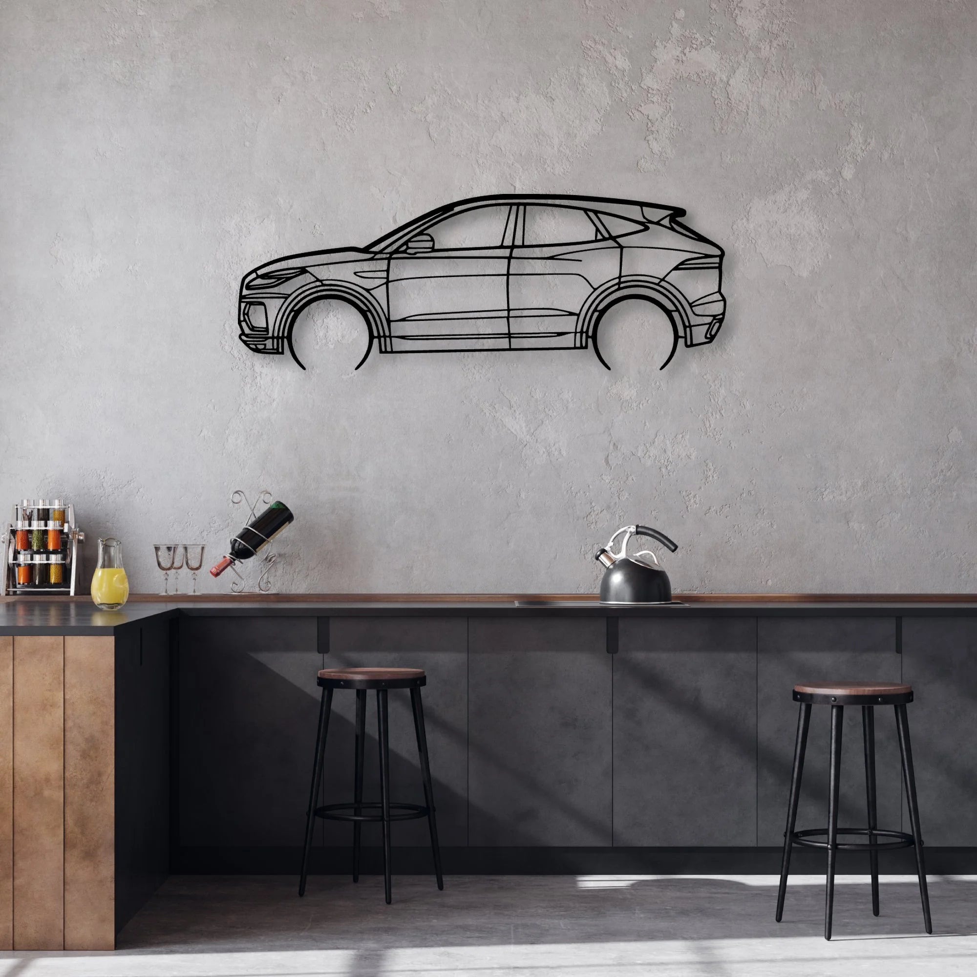 E-PACE R-Dynamic 2022 Classic Silhouette Metal Wall Art - Automotive Garage Decor