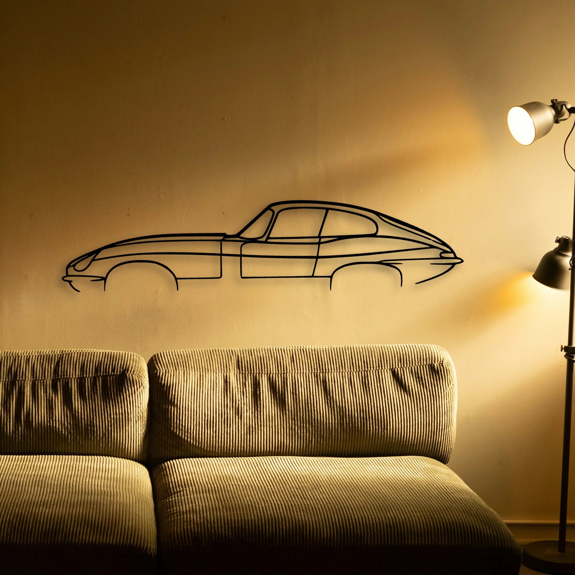 E Type Classic Silhouette Metal Wall Art - Automotive Garage Decor