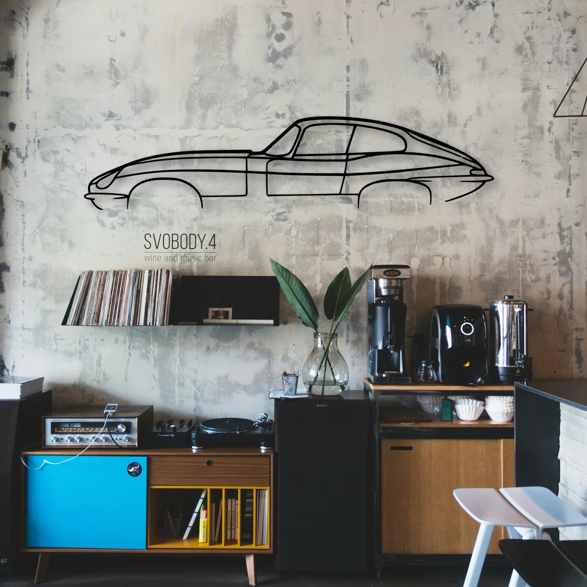 E Type Classic Silhouette Metal Wall Art - Automotive Garage Decor