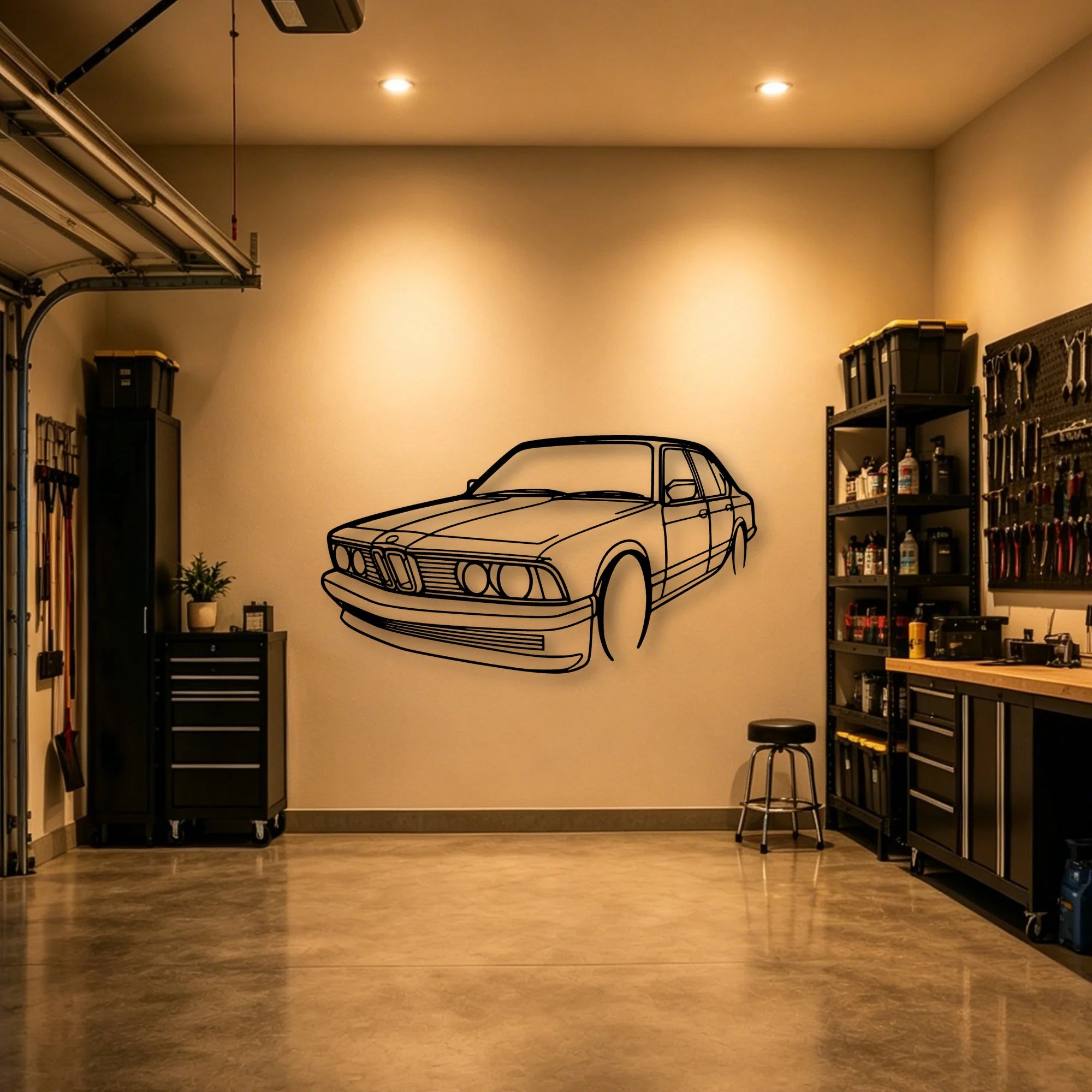 E23 Angle Classic Silhouette Metal Wall Art - Automotive Garage Decor