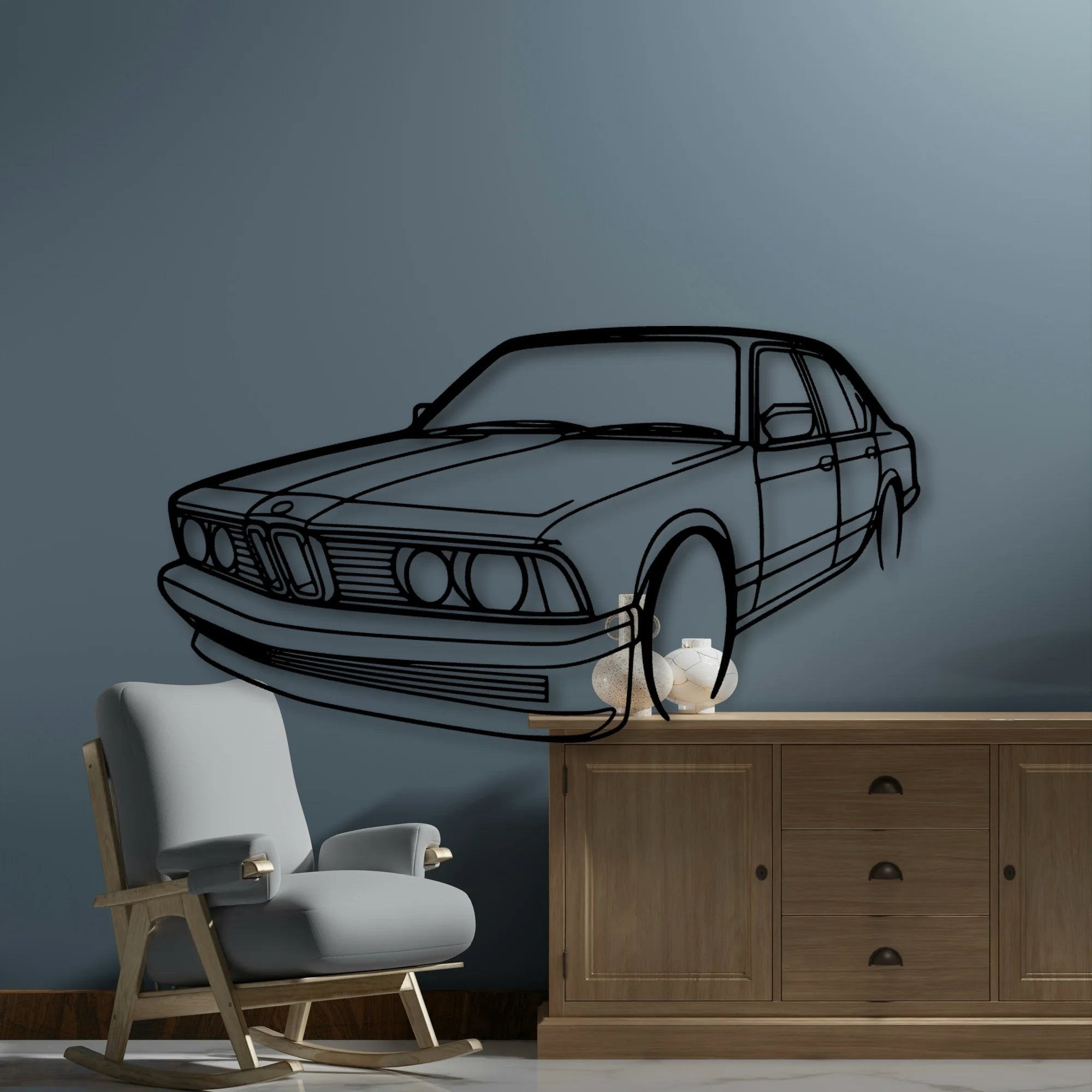 E23 Angle Classic Silhouette Metal Wall Art - Automotive Garage Decor