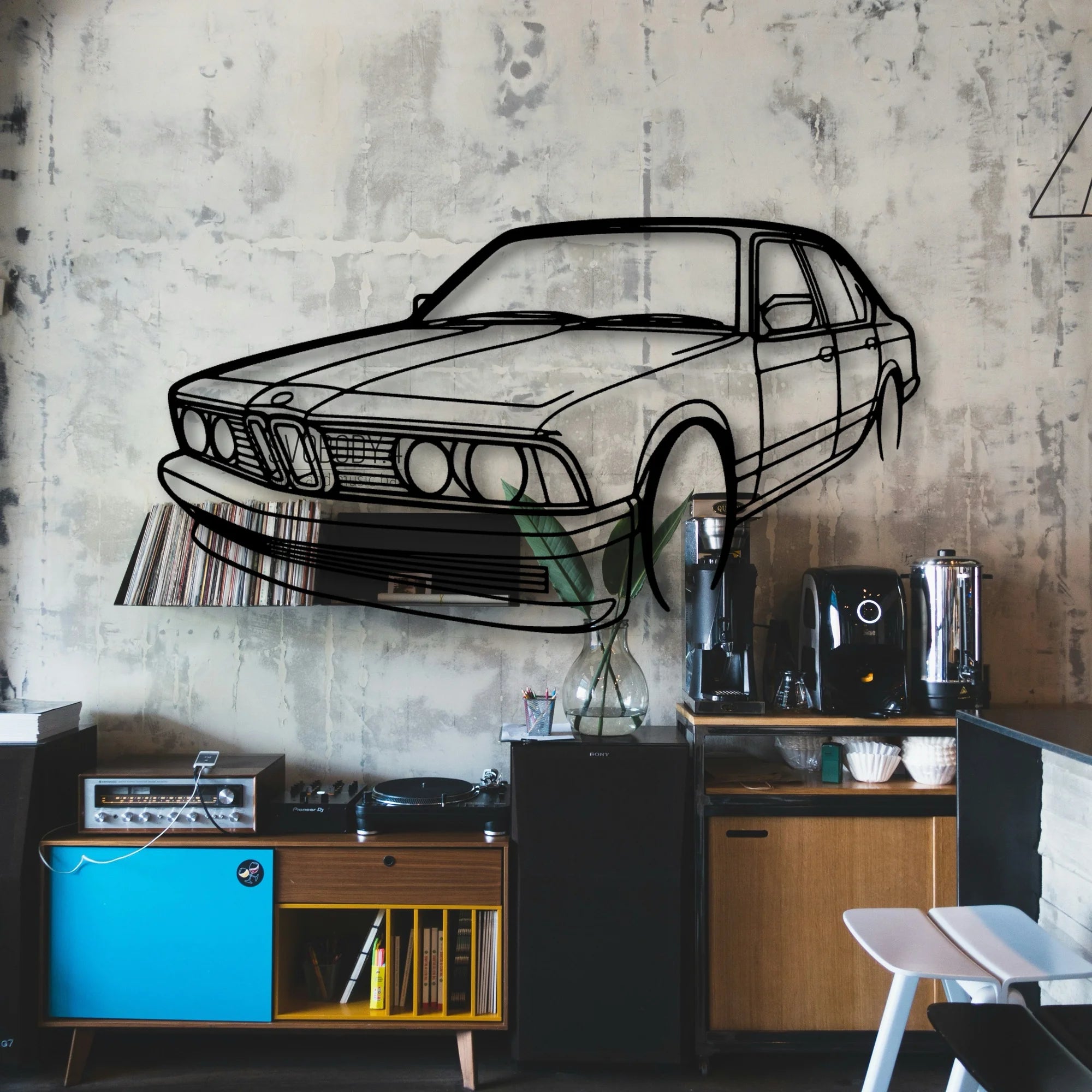 E23 Angle Classic Silhouette Metal Wall Art - Automotive Garage Decor