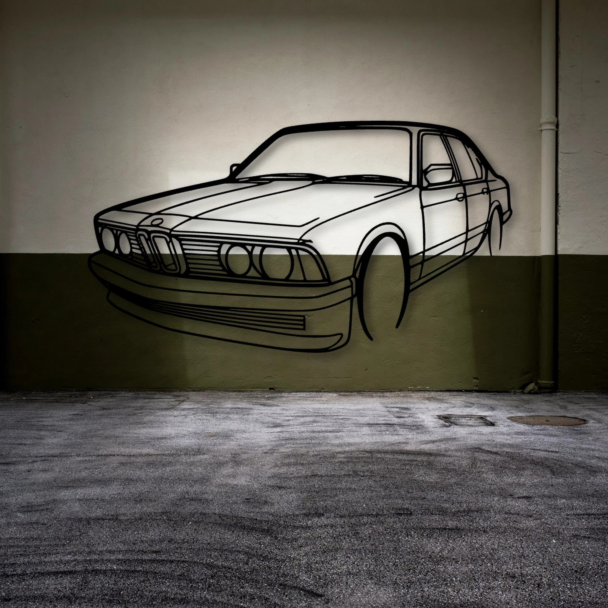E23 Angle Classic Silhouette Metal Wall Art - Automotive Garage Decor