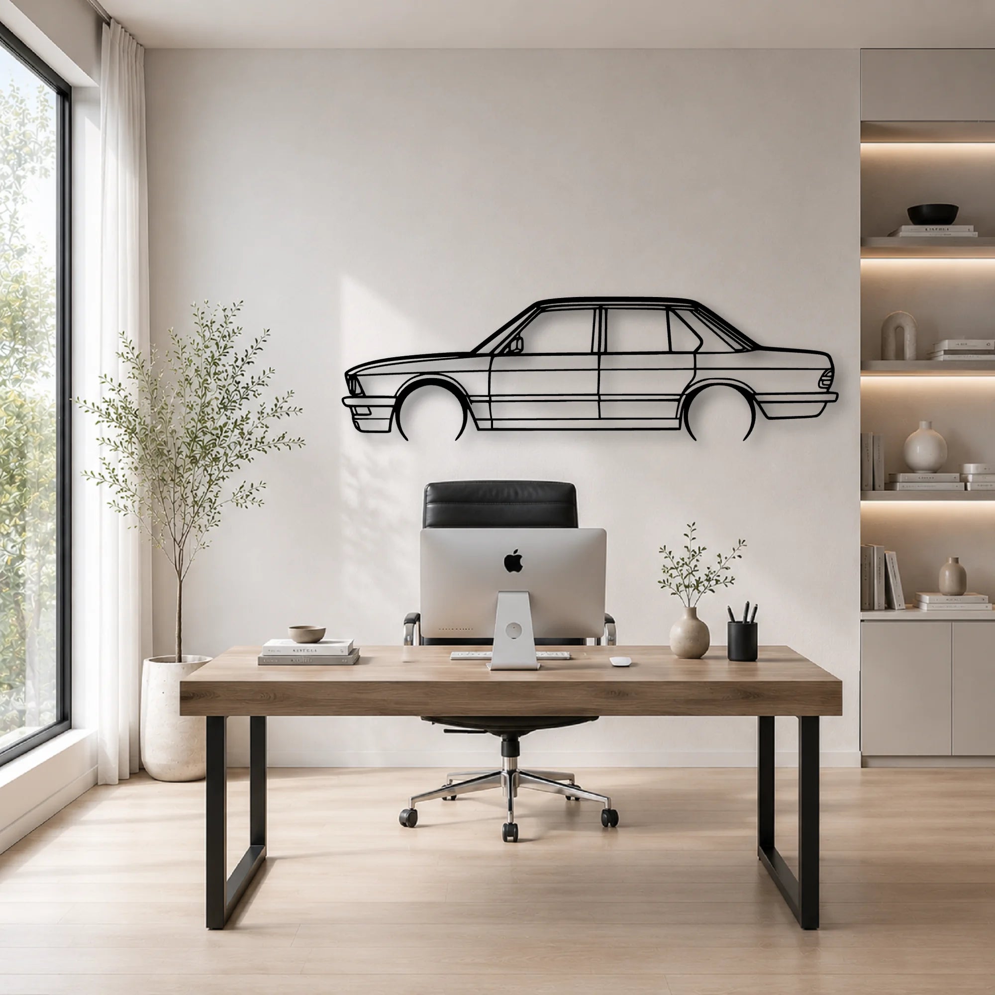E28 1983 Classic Silhouette Metal Wall Art - Automotive Garage Decor