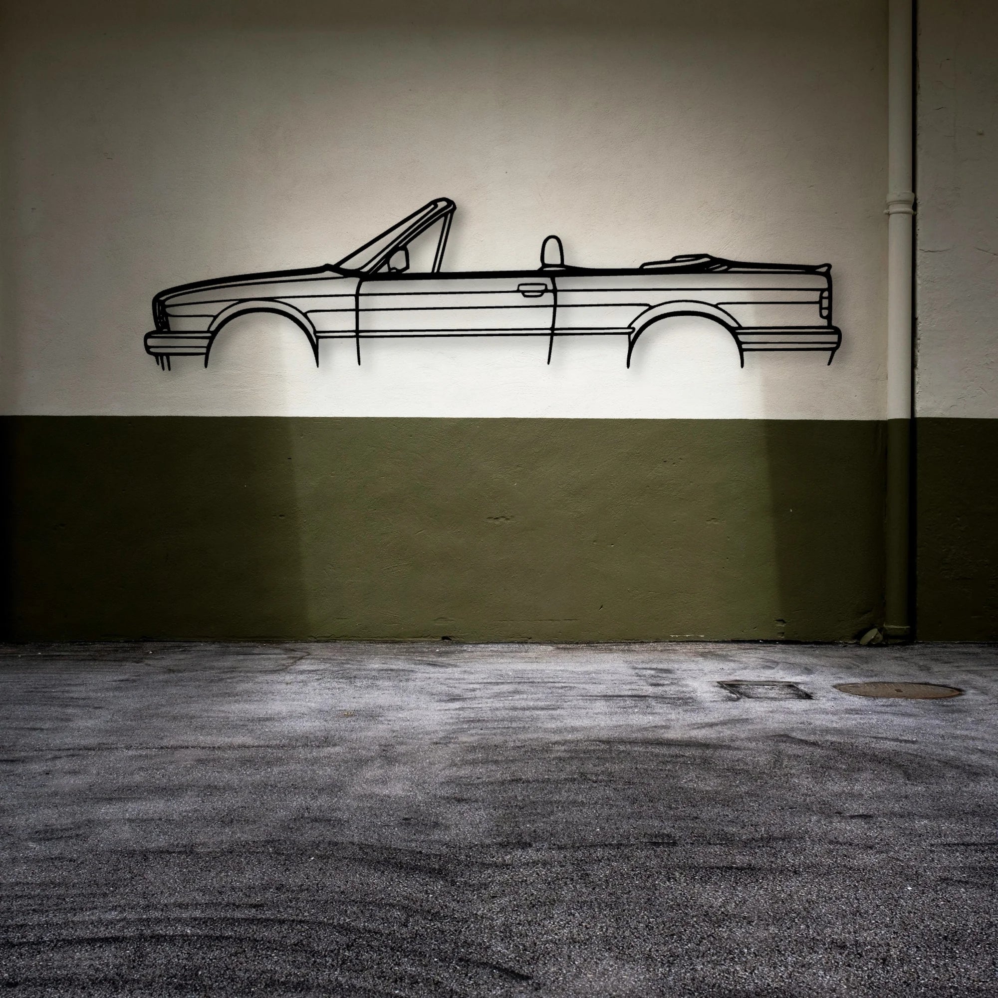 E30 325 Cabrio Classic Silhouette Metal Wall Art - Automotive Garage Decor