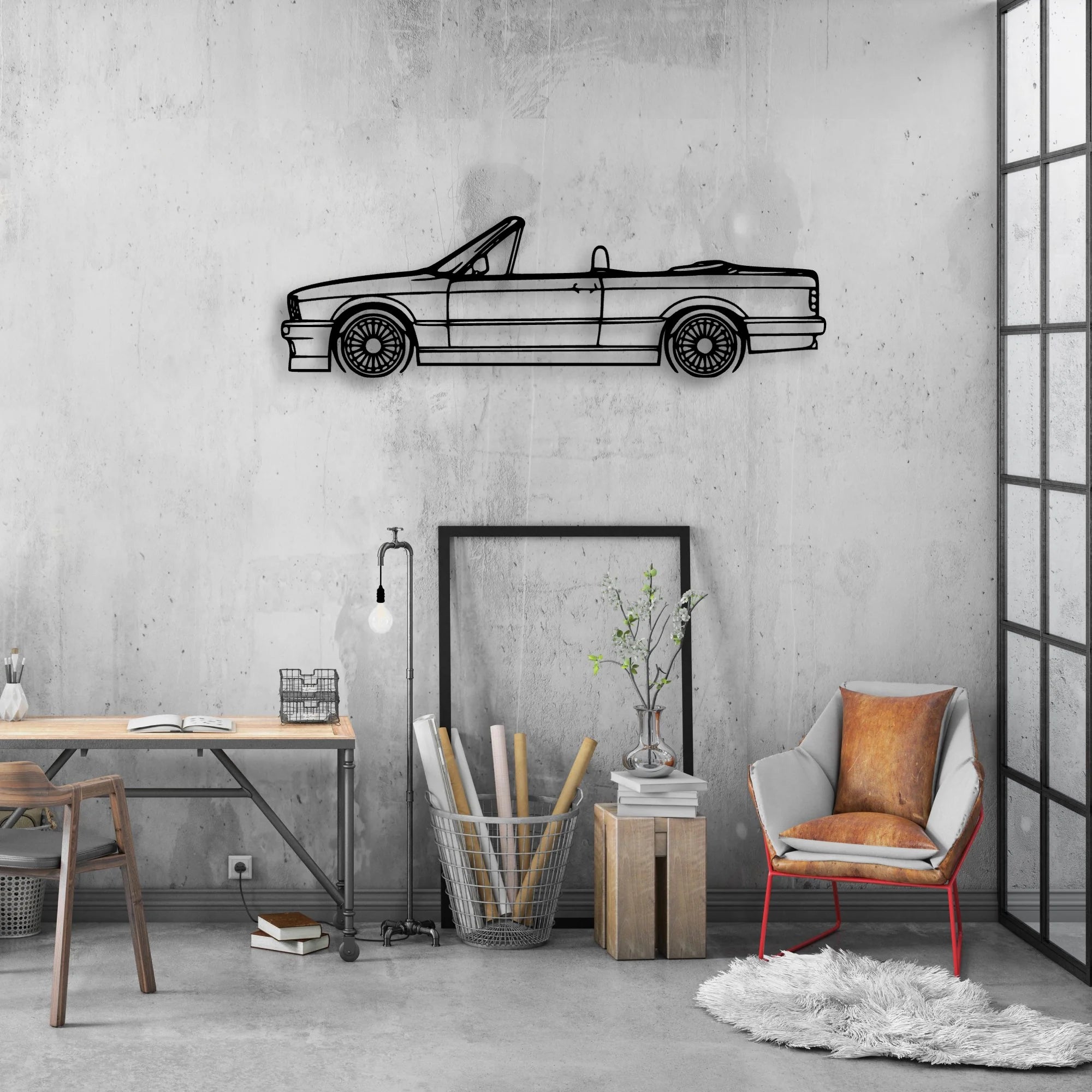 E30 Alpina Cabrio Classic Silhouette Metal Wall Art - Automotive Garage Decor