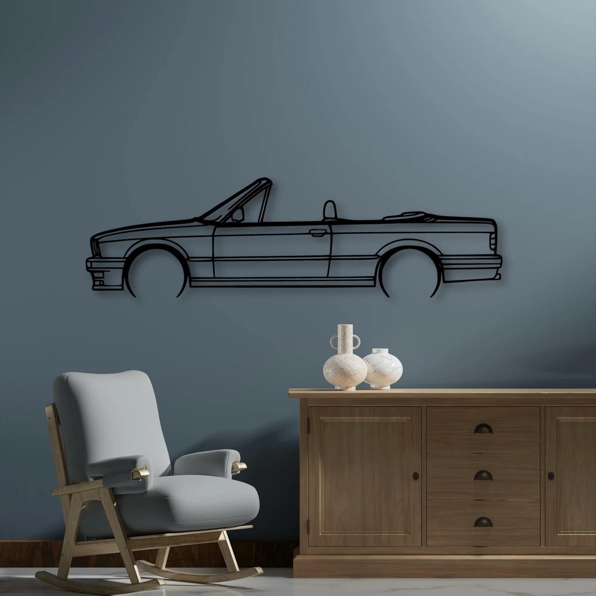 E30 Convertible Classic Silhouette Metal Wall Art - Automotive Garage Decor