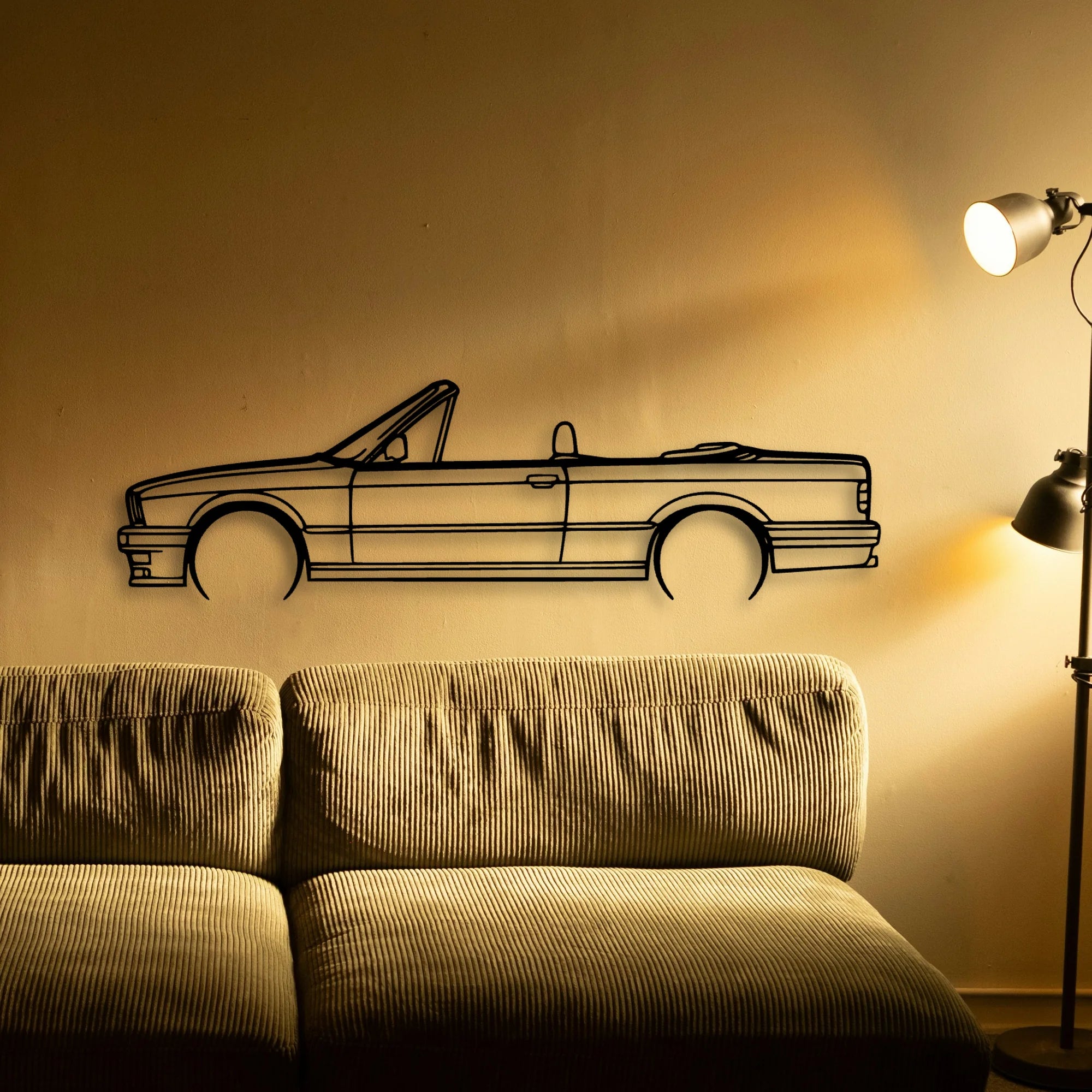 E30 Convertible Classic Silhouette Metal Wall Art - Automotive Garage Decor