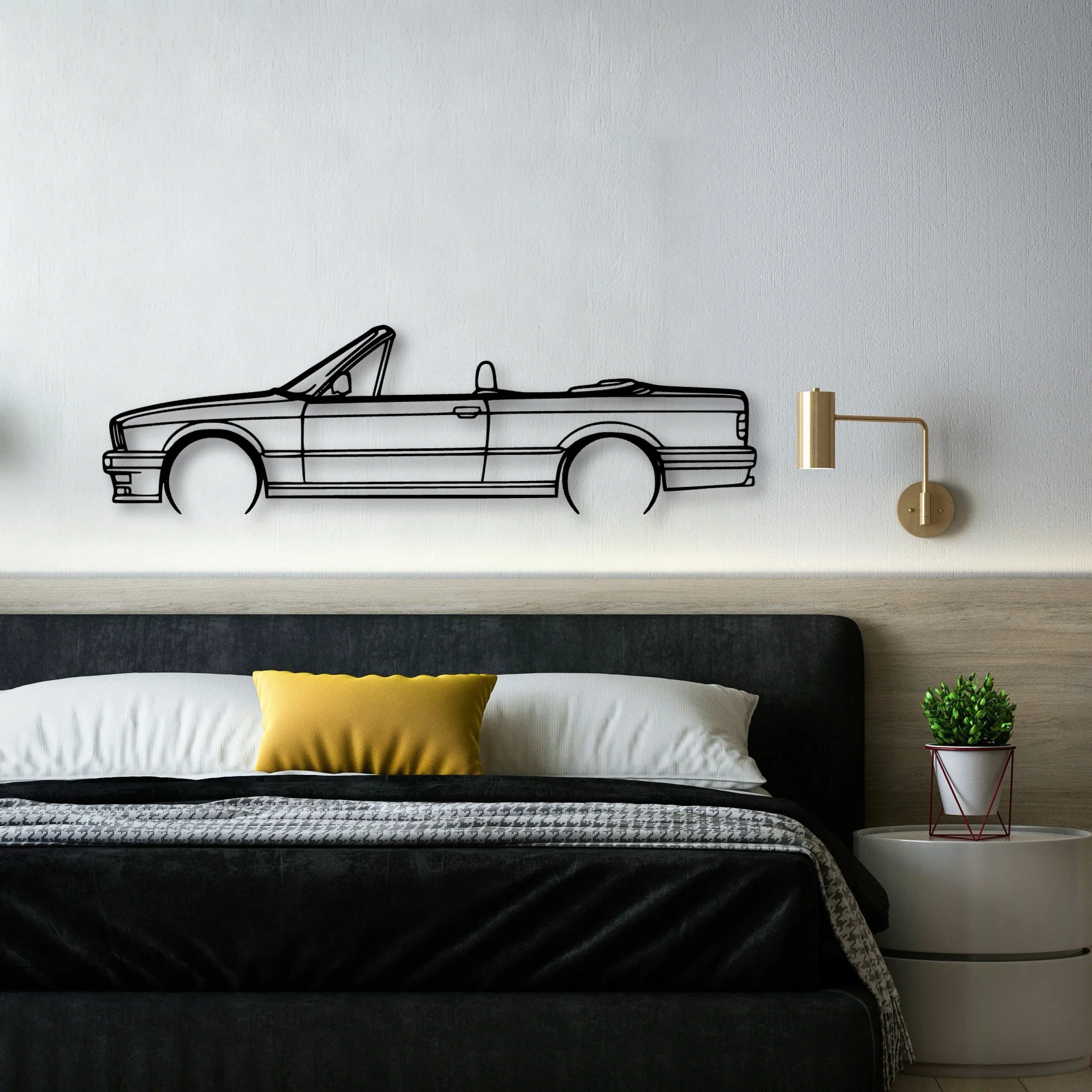 E30 Convertible Classic Silhouette Metal Wall Art - Automotive Garage Decor