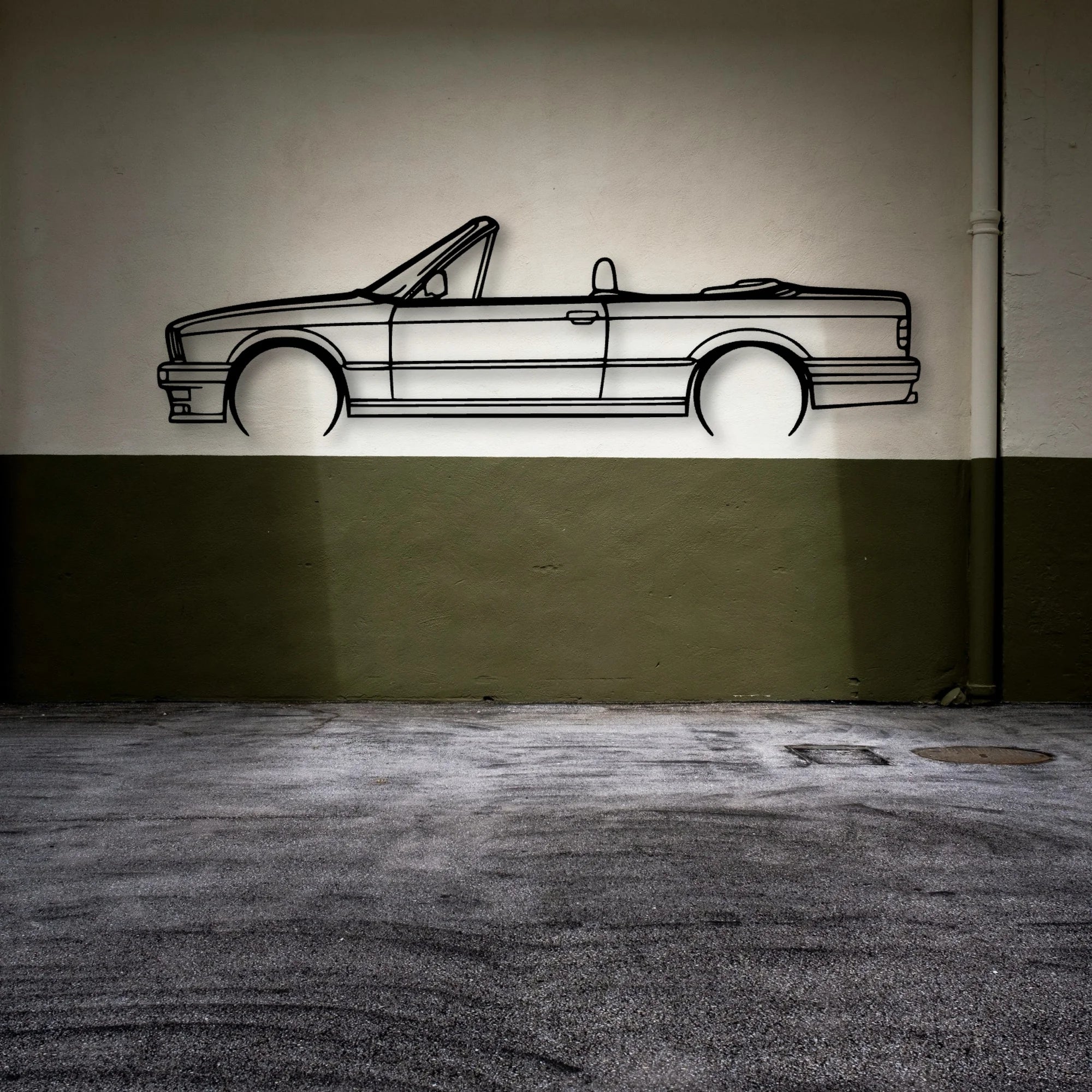 E30 Convertible Classic Silhouette Metal Wall Art - Automotive Garage Decor