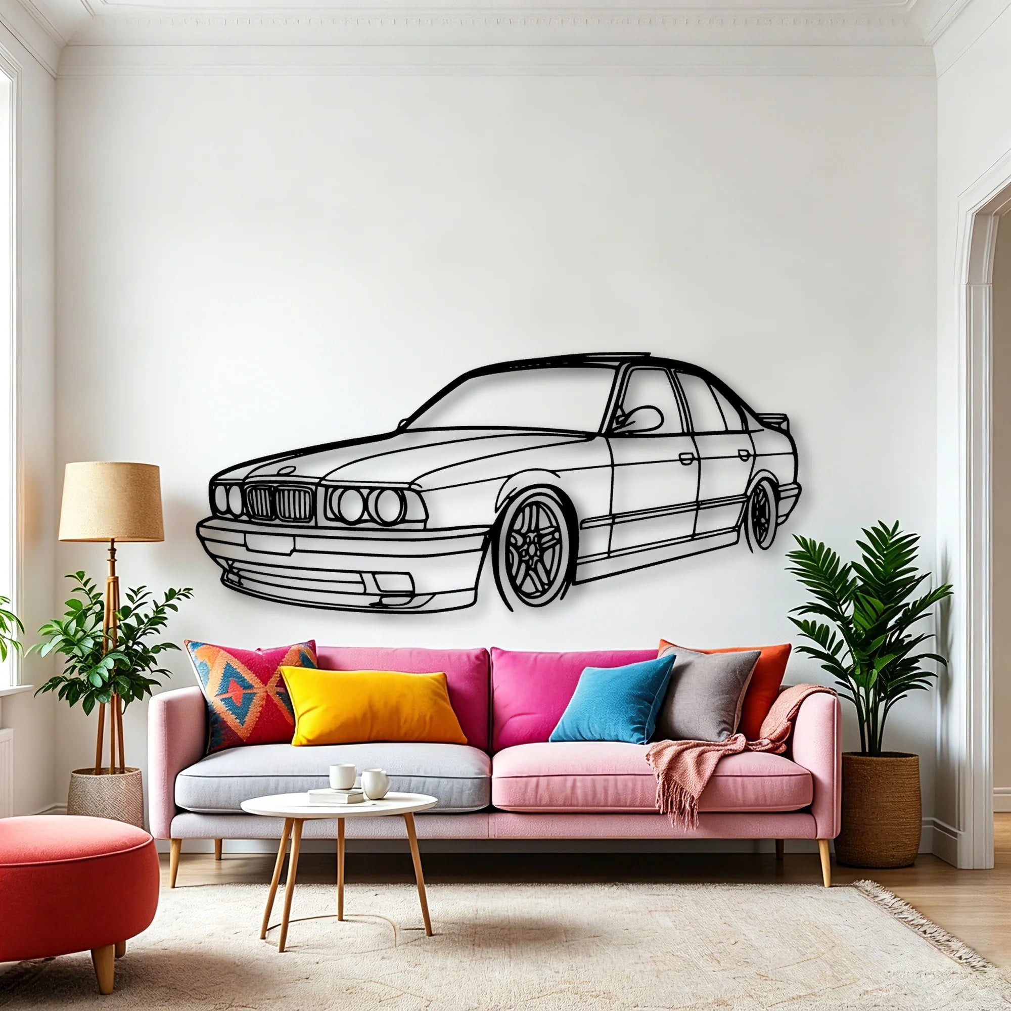 E34 Angle Classic Silhouette Metal Wall Art - Automotive Garage Decor
